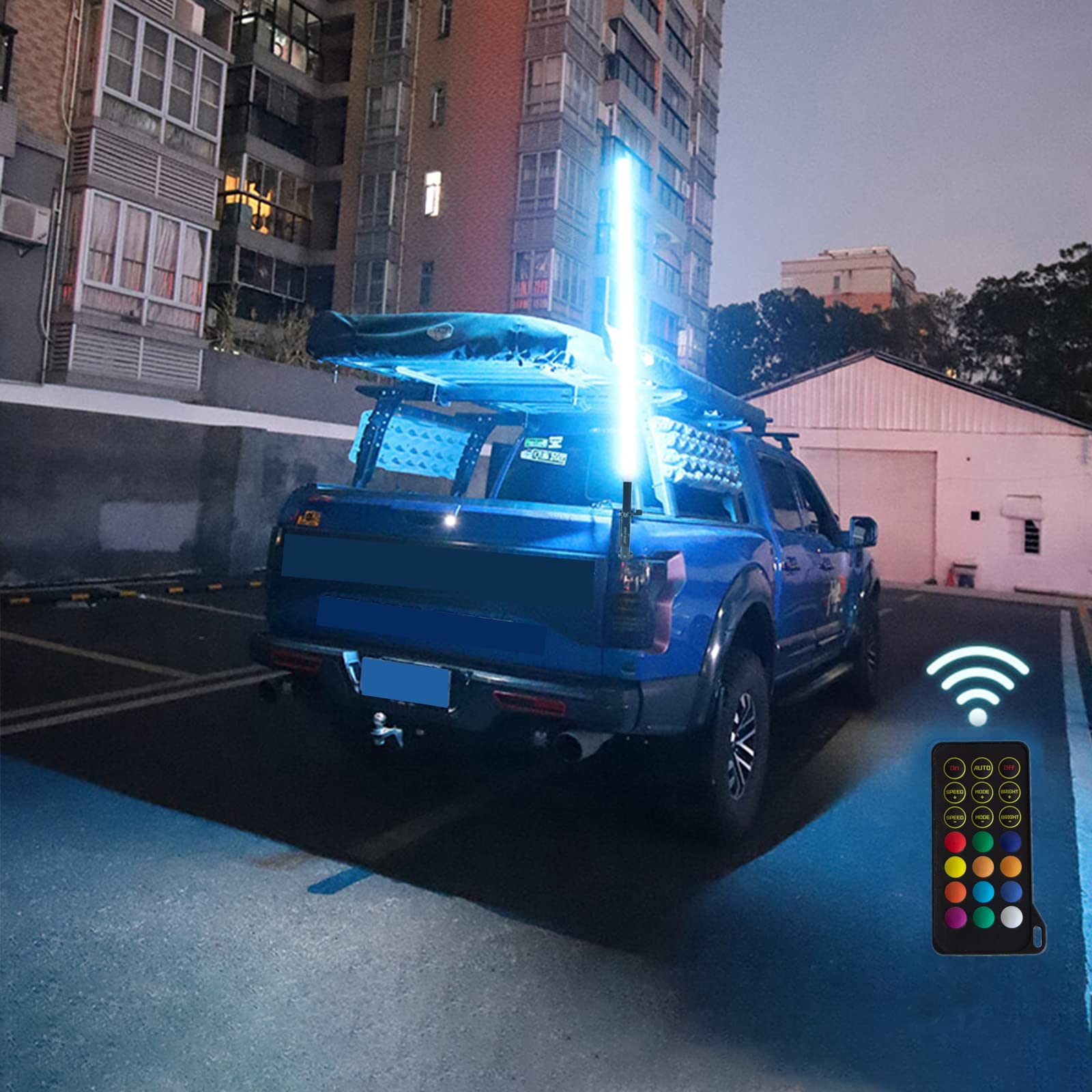 WANGDUOYU 35in LED Whip Lights with Remote Control - 366 Color Modes & 9-Level Brightness - Compatible with 2015-2020 Ford F150 - Truck Bed Flag Pole Holder Included - Perfect for Off-Roading, Camping & Night Rides