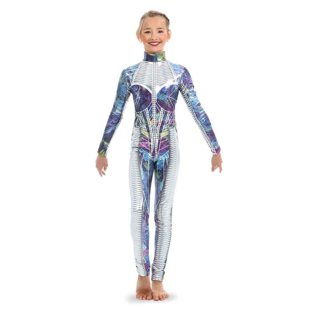 Youth Metallic Foil Galaxy Princess Dance Costume Unitard - Sparkling Leotard for Ballet, Gymnastics & Dance Performances