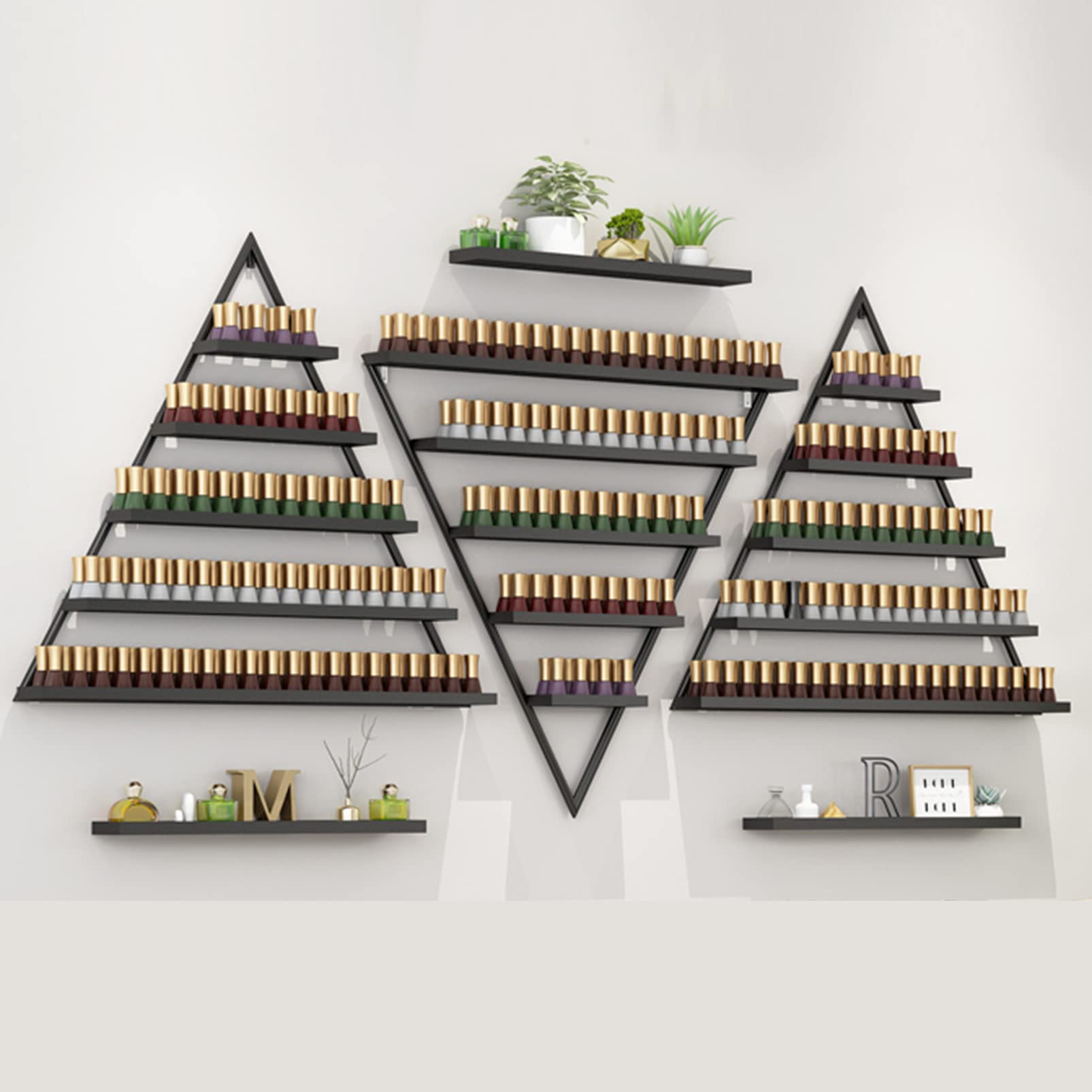Wall Mounted Nail Polish Rack & Perfume Organizer - Triangle Metal Shelf for Essential Oils, Cosmetics & Spice Storage | Perfect for Home Salon, Spa & Business Display | Durable & Space-Saving Solution
