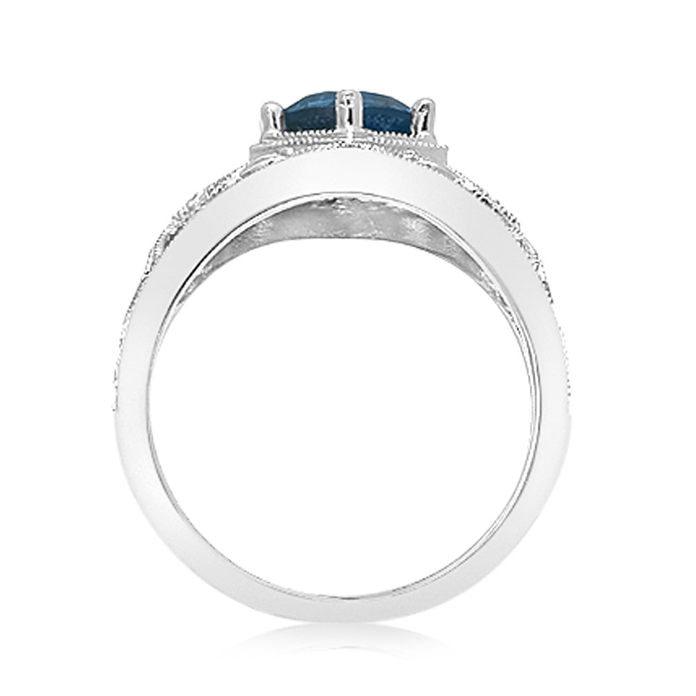 1.5 Carat London Blue Topaz & Diamond Sterling Silver Ring for Women - Elegant Engagement, Wedding, or Anniversary Gift