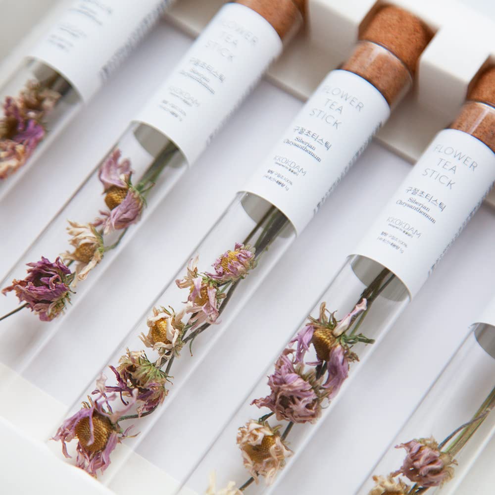 Premium Korean Blooming Tea Gift Set - 5 Pack Floral Tea Flowers (Chrysanthemum, Mugwort, Bridal Wreath, Siberian Chrysanthemum, Korean Mint) - Elegant Tea Party, Relaxation & Gift Giving