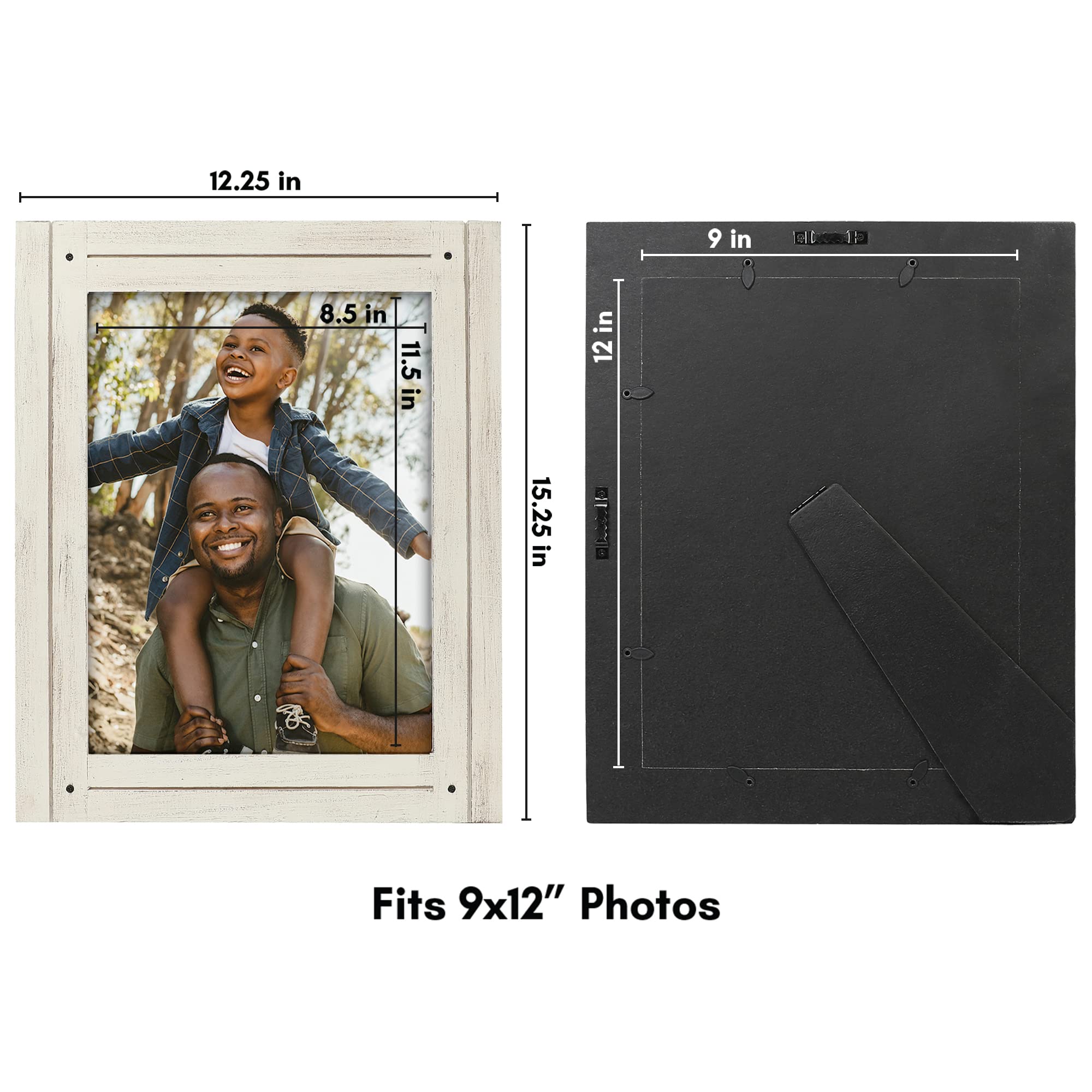 Americanflat 9x12 Picture Frame - Distressed Wood for Wall & Tabletop Display - Aspen White - Perfect for Home & Office Decor