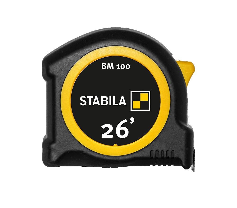 Stabila BM 100 26-Foot Tape Measure with Inch Markings - Durable Construction Measuring Tool for Carpentry, DIY Projects, and Home Improvement