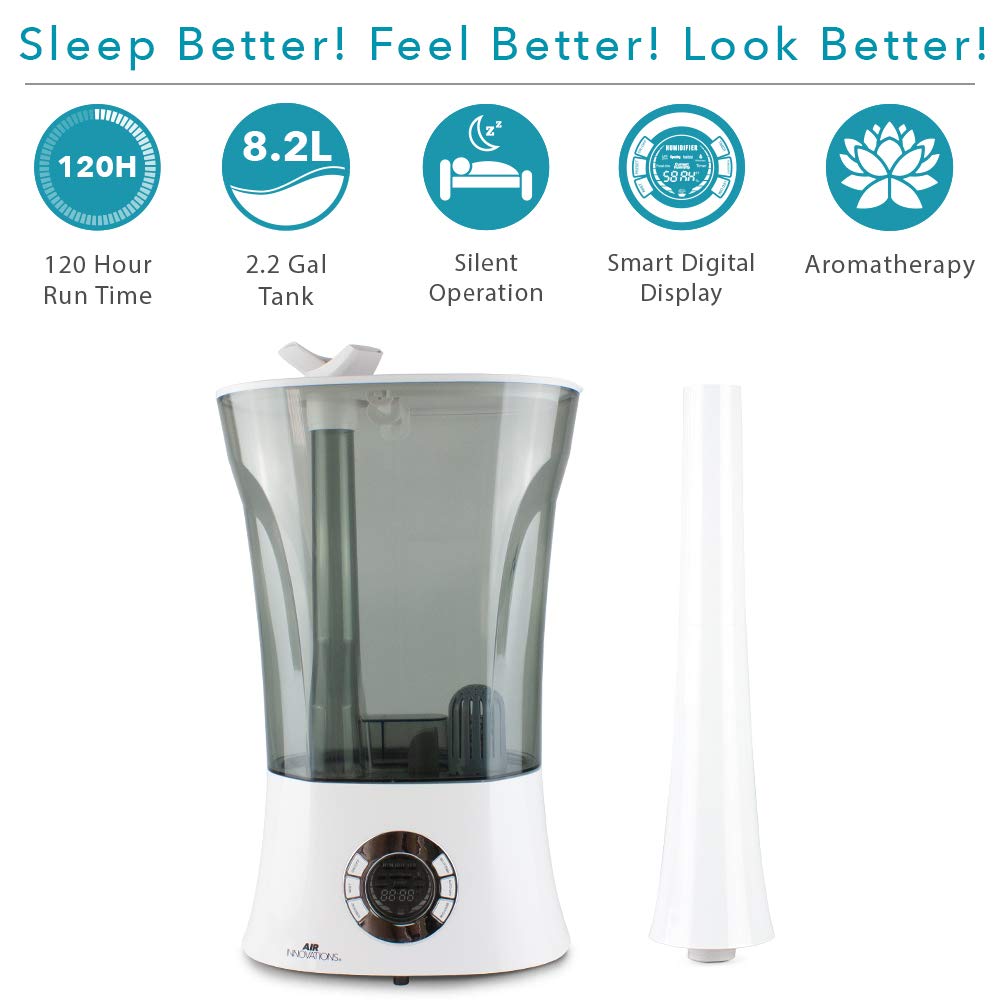 Air Innovations Ultrasonic Humidifier with Night Light - Quiet Cool Mist Humidifier for Bedroom, Nursery, Office & Dry Skin Relief