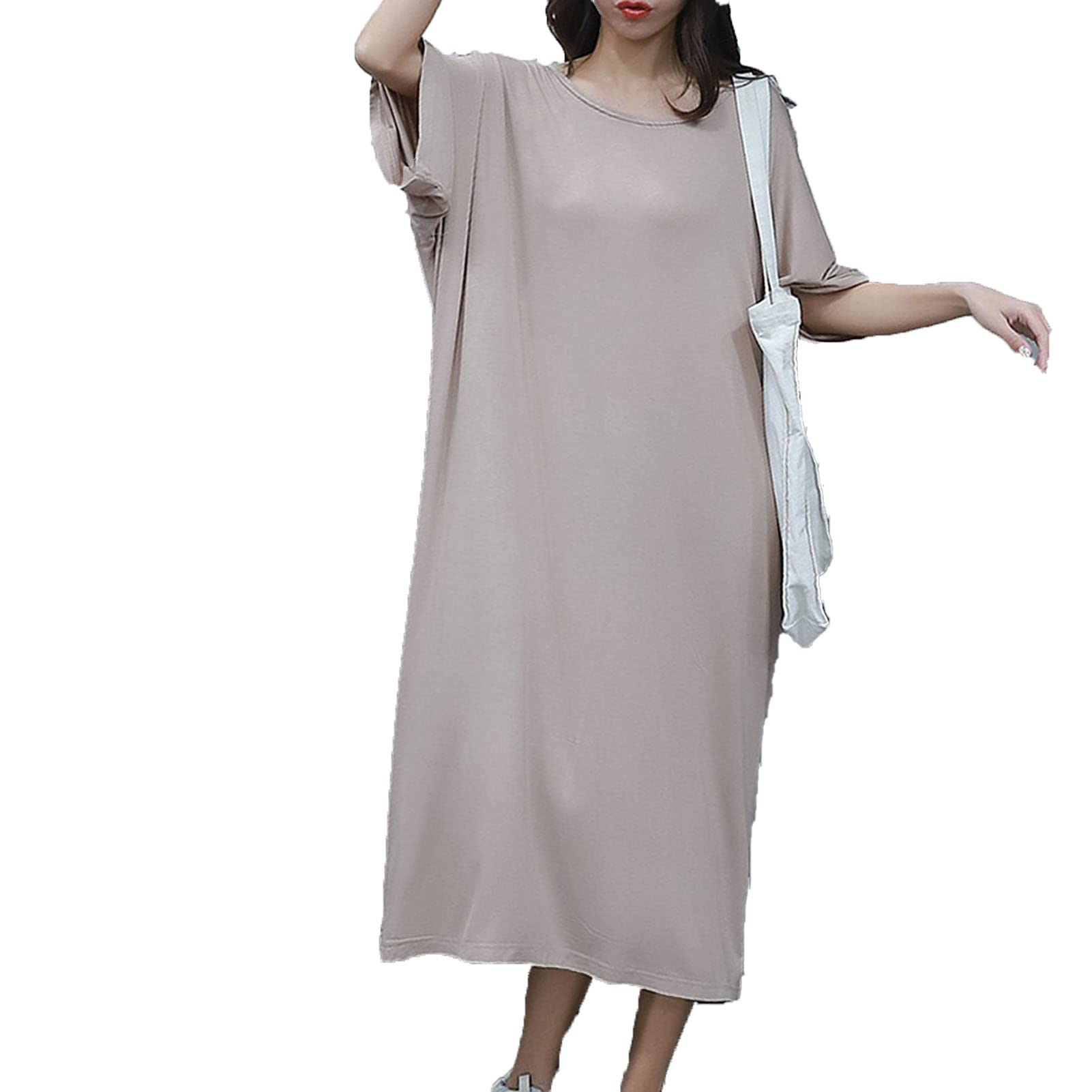 Women's Plus Size Henley V-Neck Loungewear - 3/4 Sleeve Sleepwear & Nightgown Pajama Dress for Relaxing at Home | Comfortable Midi-Length Nightwear for Sleep, Lounge & Casual Wear