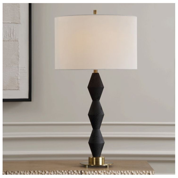 Trinity Black Stone Table Lamp - Modern Decorative Lighting for Bedroom, Living Room & Office | Dimmable LED Desk Lamp with Natural Stone Base