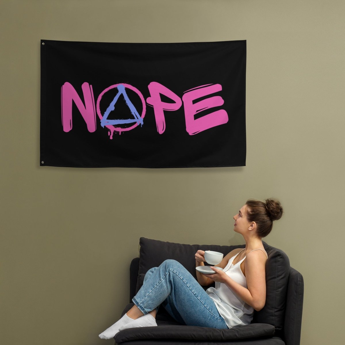 Nope Wall Flag - Funny Sarcastic Home Decor for Living Room, Bedroom, or Dorm - Perfect for Parties, Gifts & Room Decorations