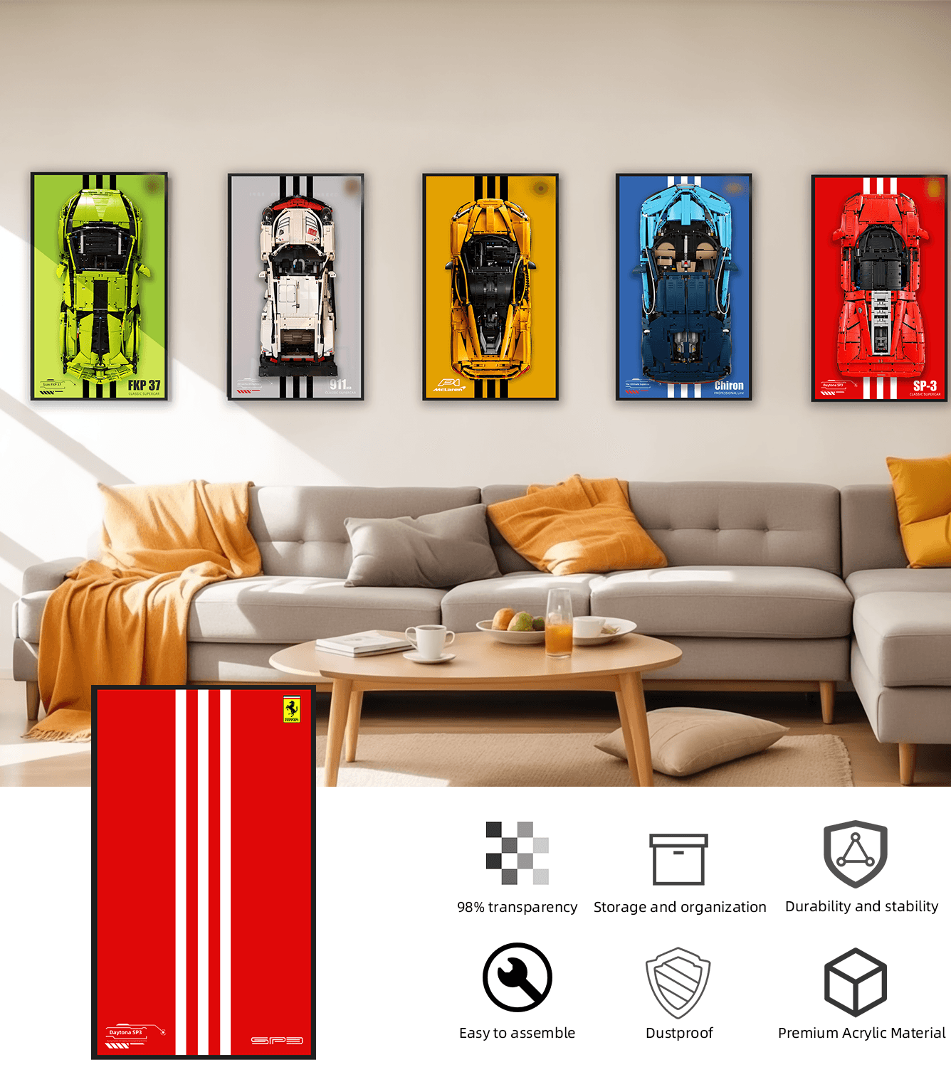 LEGO Technic Super Car Wall Display Frame - Showcase Your Model Car Collection | Perfect for Home, Office & LEGO Enthusiast Decor