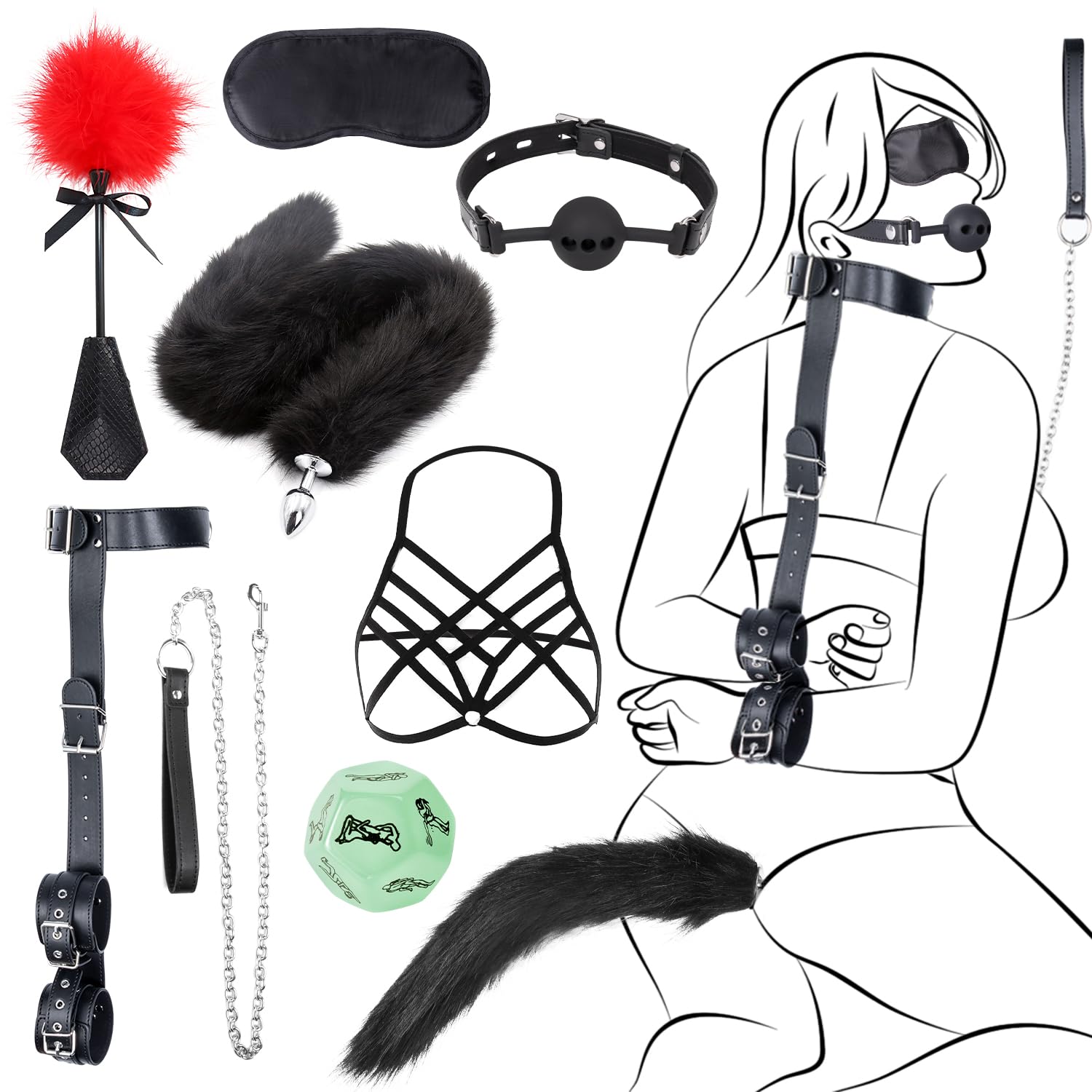 BDSM Bondage Kit for Couples - Adjustable Neck & Wrist Restraints, Handcuffs & Collar Set for Kinky Adult Role Play - Perfect for Bedroom Bondage, Spicing Up Relationships & BDSM Exploration