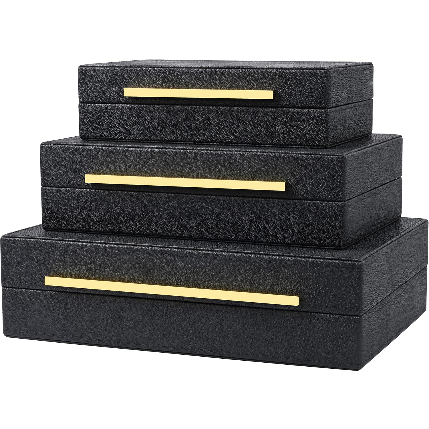 Faux Leather Shagreen Storage Box Set of 3 - Modern Stacking Decorative Boxes with Lids for Jewelry, Home Decor & Coffee Table Organization | Perfect for Bedroom, Living Room & Office Storage
