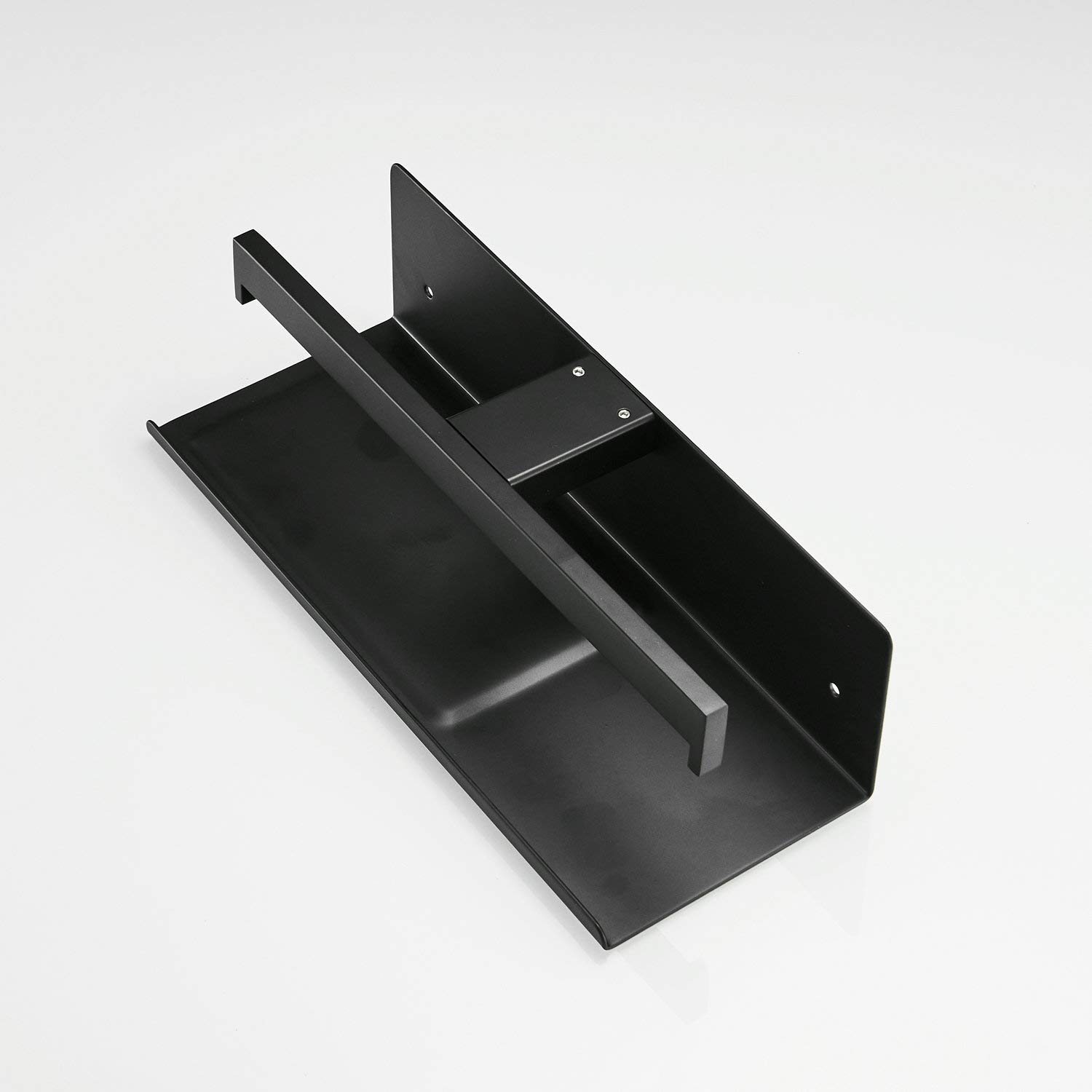 Wall Mounted Double Roll Toilet Paper Holder with Phone Shelf - Black Matte Finish | Bathroom Storage & Organization for Home & Office