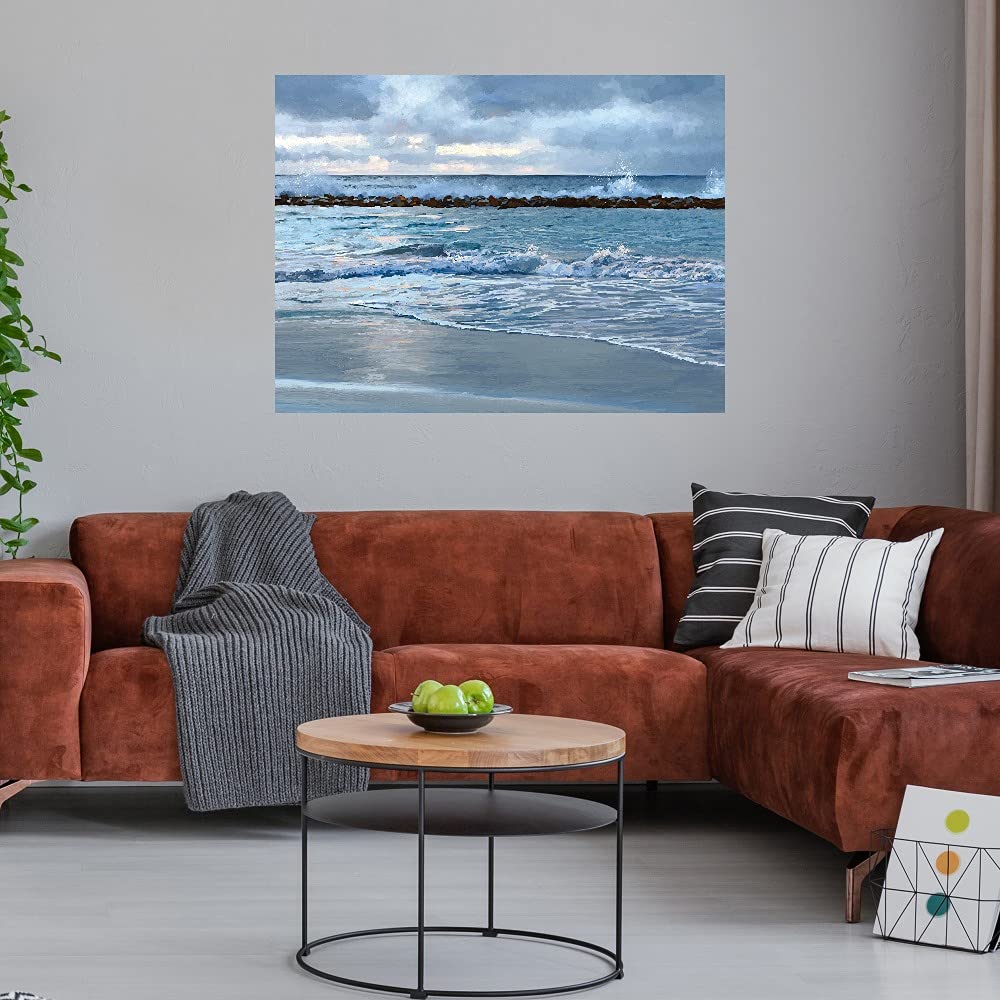Sunrise Blues Fine Art Canvas Wall Decor - 32x24 Inches Hand-Painted Abstract Painting for Living Room, Bedroom & Office - Ready to Hang Gallery Wrapped Canvas - Perfect for Home Decor, Housewarming Gift & Interior Design