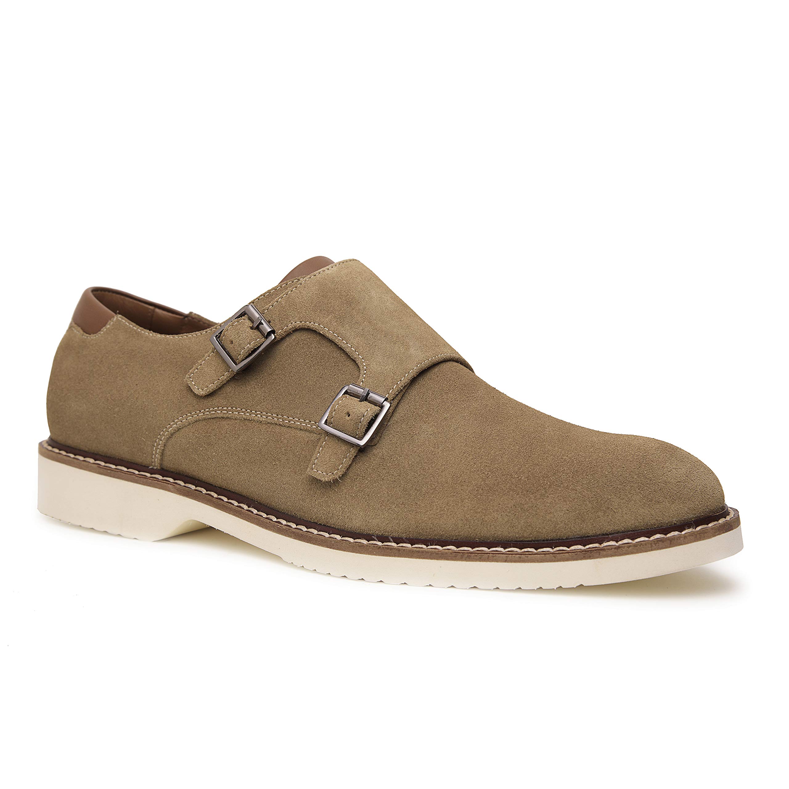 Genuine Leather Suede Dress Shoes for Men - Luxury Handcrafted Monk Strap Casual Shoes with Lightweight EVA Sole & Plain Toe | Perfect for Office, Weddings & Formal Events