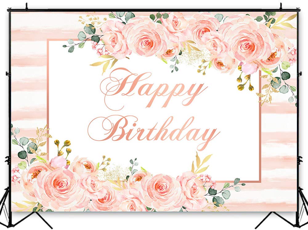 Happy Birthday Backdrop Pink Floral Photo Background - 6x4ft Party Decor for Girls Birthday, Baby Shower & Women's Celebration - Perfect for Photo Studio, Dessert Table & Wall Decoration
