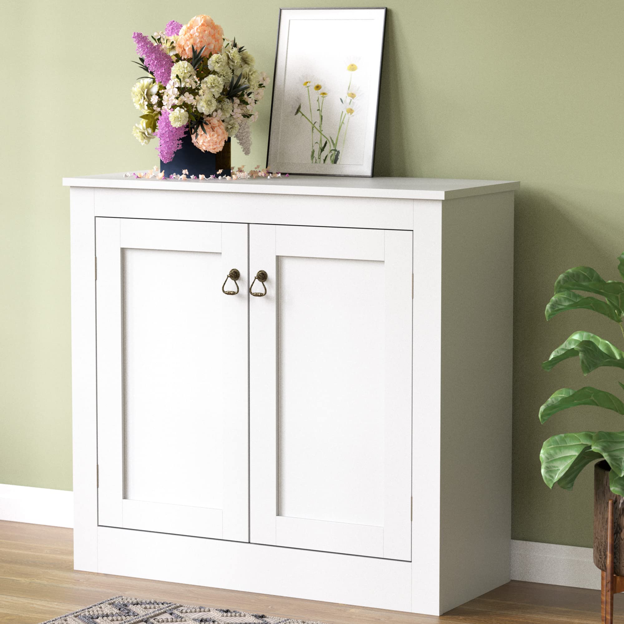 Cozy Castle White Storage Cabinet - Free Standing Buffet Cabinet with Doors & Shelves, Sideboard for Kitchen, Entryway, Hallway | Perfect for Home Organization & Stylish Storage Solutions