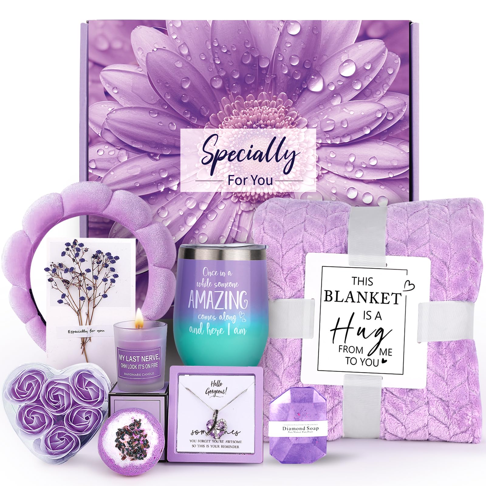 Relaxing Spa Gift Basket for Women - Mother's Day, Birthday, Get Well Soon Gifts for Wife, Mum, Grandma, Sister & Friends - Includes Cozy Blanket & Self-Care Essentials - Perfect for Home Relaxation & Stress Relief