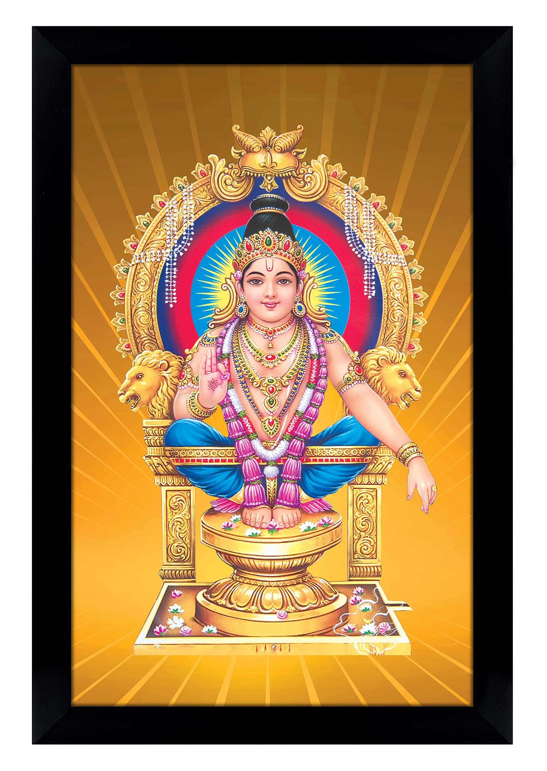 Lord Ayyappa Swamy Religious Picture Frame - Black Wall Decor for Home, Office & Temple | Divine Photo Frame for Pooja Room & Spiritual Spaces