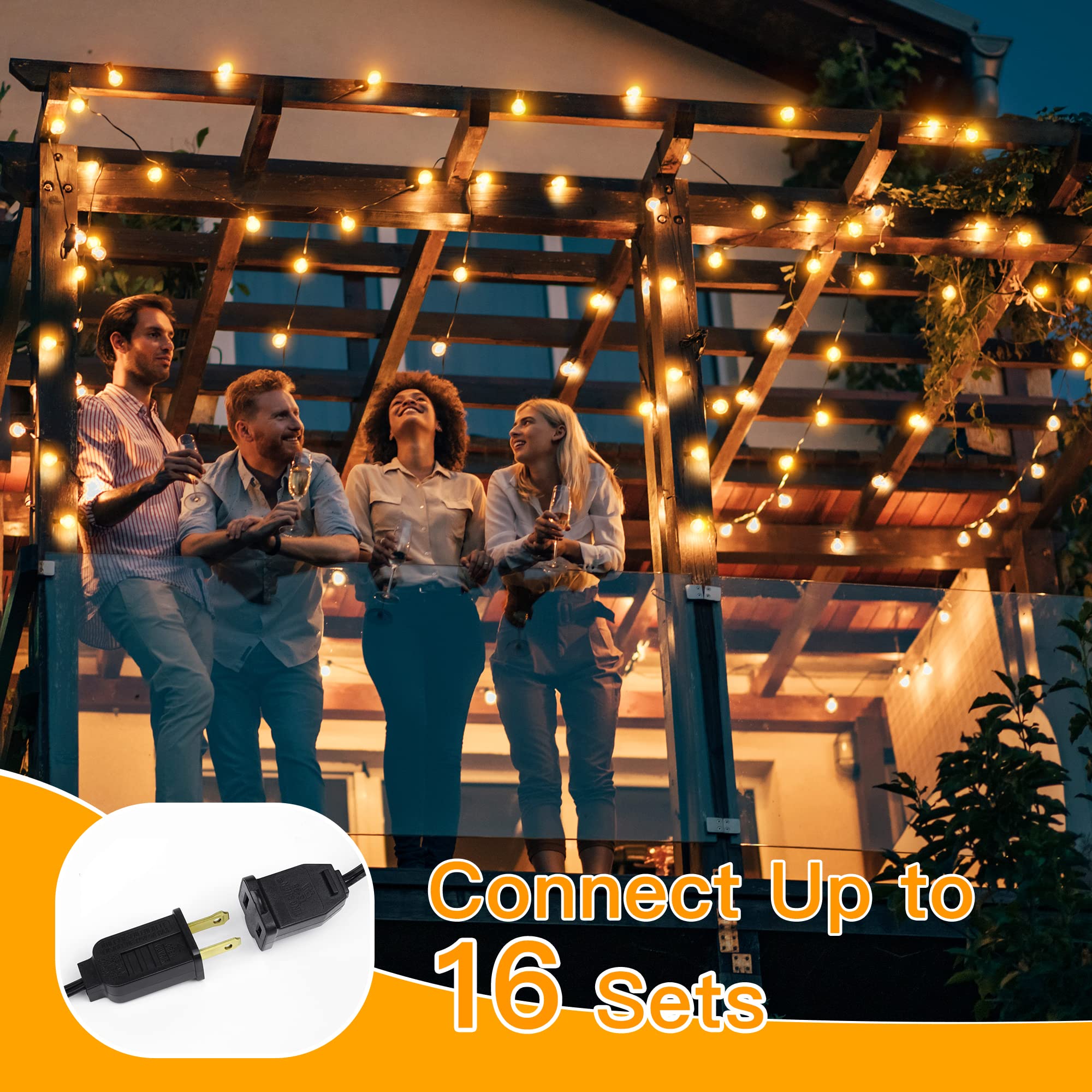 50FT Outdoor String Lights Waterproof Connectable Shatterproof - 25 Edison + 2 Spare LED Bulbs Plug in - Perfect for Patio, Indoor, Balcony, Porch, Camping, Deck & Backyard Lighting