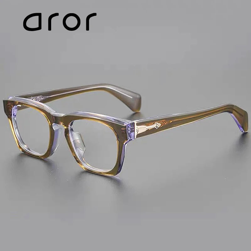 Aror Unisex Full Rim Square Thick Acetate Eyeglasses 49305 - Classic Browline Frames for Men & Women - Perfect for Office, Reading & Fashion Accessories