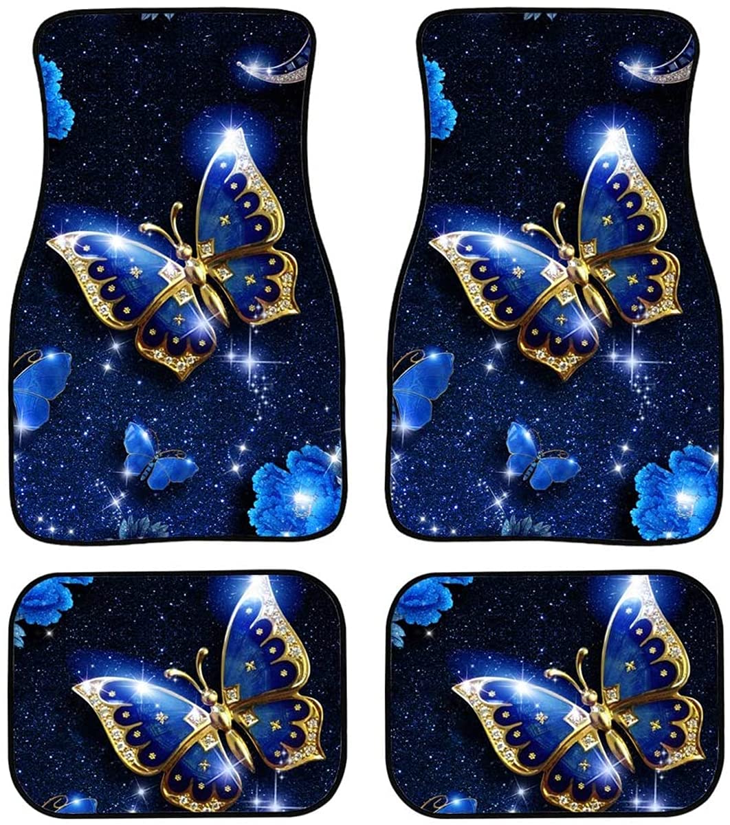 Jeiento Bling Butterfly Car Floor Mats Full Set - Heavy Duty Waterproof Anti-Slip Auto Carpet for Women & Men - Universal Fit for SUV, Vans, Sedans, Trucks - Perfect for Daily Commute, Road Trips & Car Protection