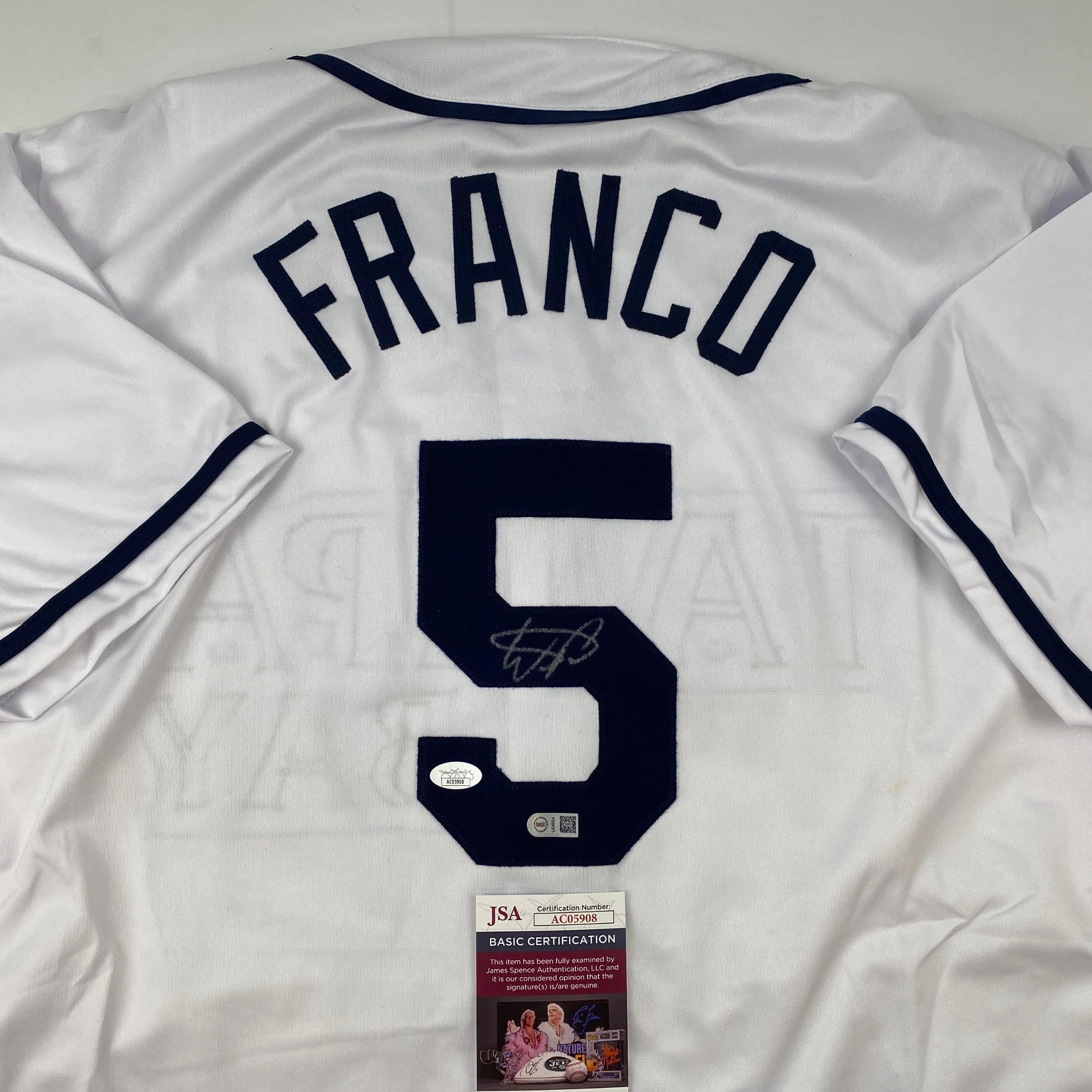 Authentic Wander Franco Signed Tampa Bay Rays White Baseball Jersey with JSA COA - Perfect for Collectors, Fans, and Sports Memorabilia Displays