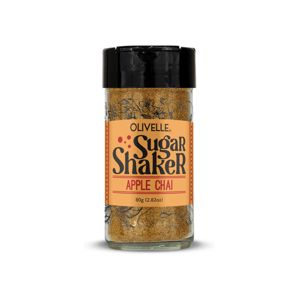 Olivelle Apple Chai Sugar Shaker - 3 oz Glass Spice Jar with Lid - Perfect for Baking, Coffee, Tea & Desserts