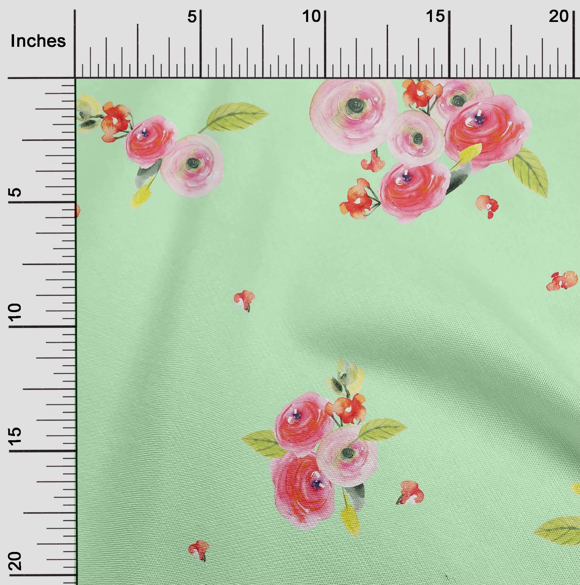 oneOone Cotton Cambric Fabric - Watercolor Leaves & Peach Floral Print - 56 Inch Wide Soft Fabric for Dressmaking, Quilting & DIY Crafts