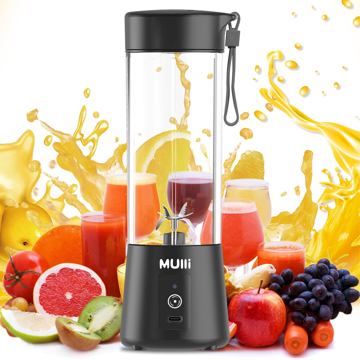 Mulli Portable Blender - 15oz USB Rechargeable Mini Blender for Smoothies, Shakes & Baby Food | Compact Travel Blender for Gym, Office & Outdoor Use | Perfect for Healthy Drinks On-The-Go