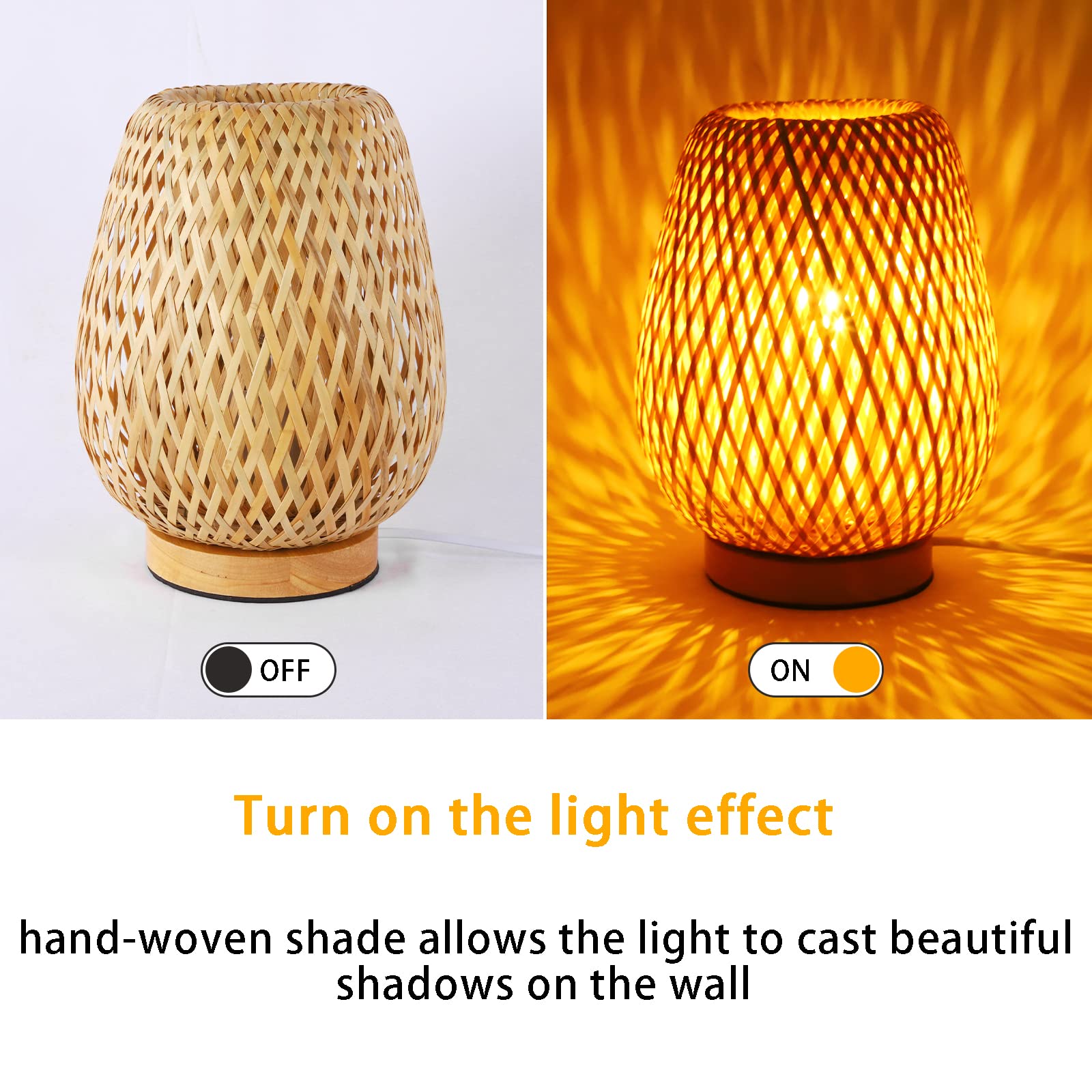 Schindora Handmade Boho Bamboo Small Table Lamp - Wicker Woven Natural Desk Light for Bedroom, Living Room & Office - Nightstand Reading Lamp with Warm White Bulb - Perfect for Cozy Home Decor, Meditation Spaces & Gift Giving