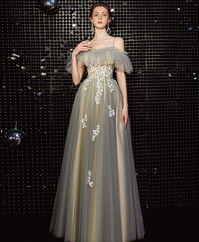 Elegant Light Green Tulle Lace Long Prom Dress for Evening Gowns & Formal Events - Perfect for Homecoming, Quinceañera & Wedding Guest Dresses
