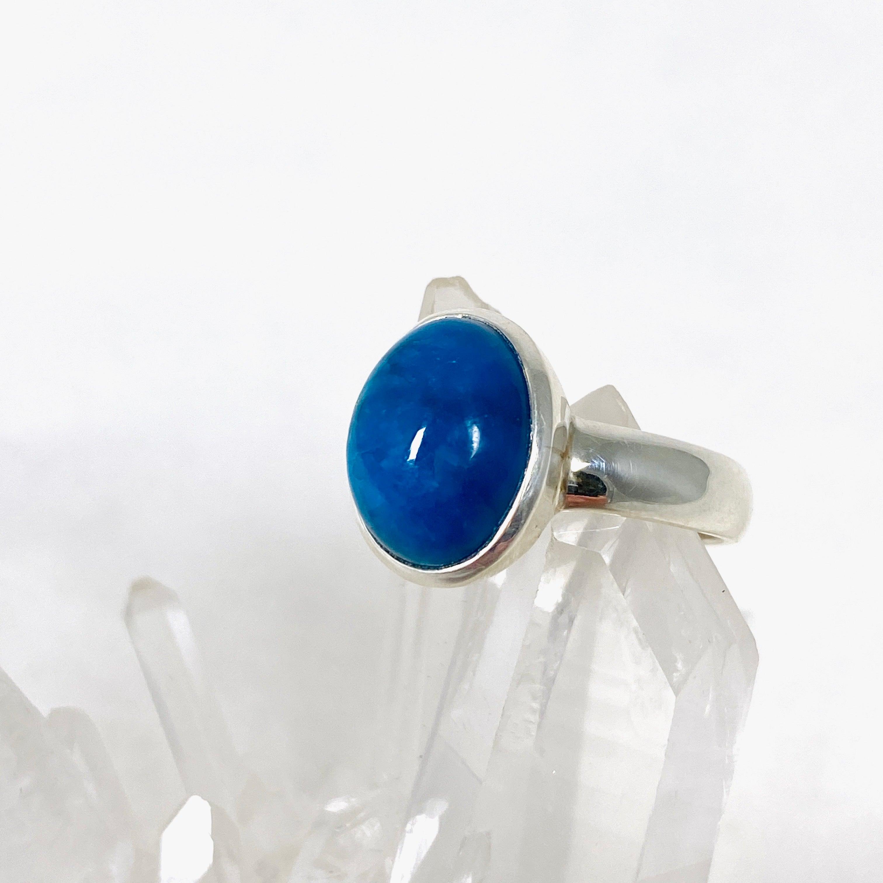 Natural Cavansite Oval Ring - Size 8.5 PRGJ367 - Elegant Blue Crystal Jewelry for Women, Perfect for Weddings, Parties & Special Occasions