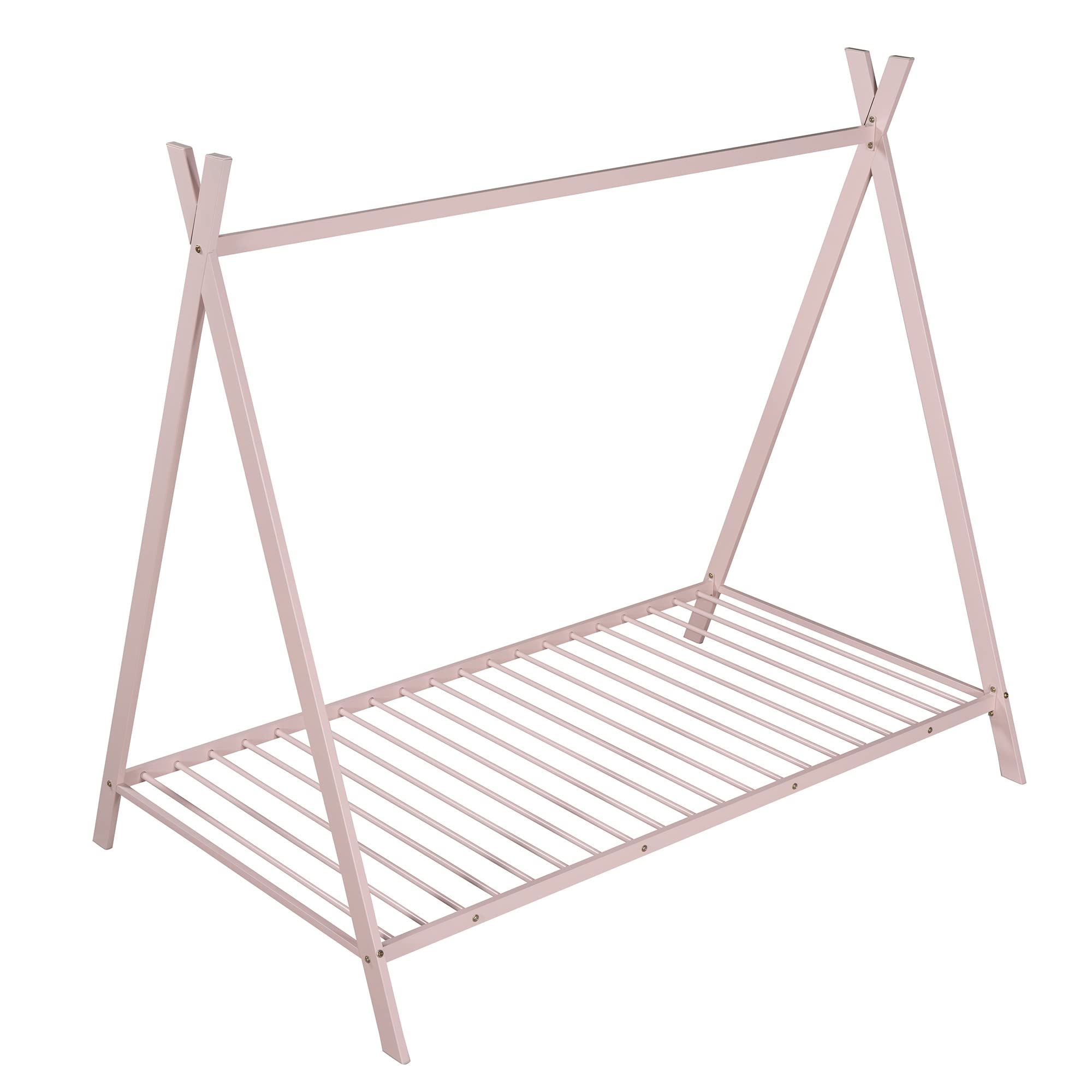 Bellemave Twin Size Floor Bed Frame for Kids - Metal Montessori Bed for Boys & Girls - Low Profile House & Tent Bed in Pink - Perfect for Montessori Rooms, Playrooms & Small Spaces