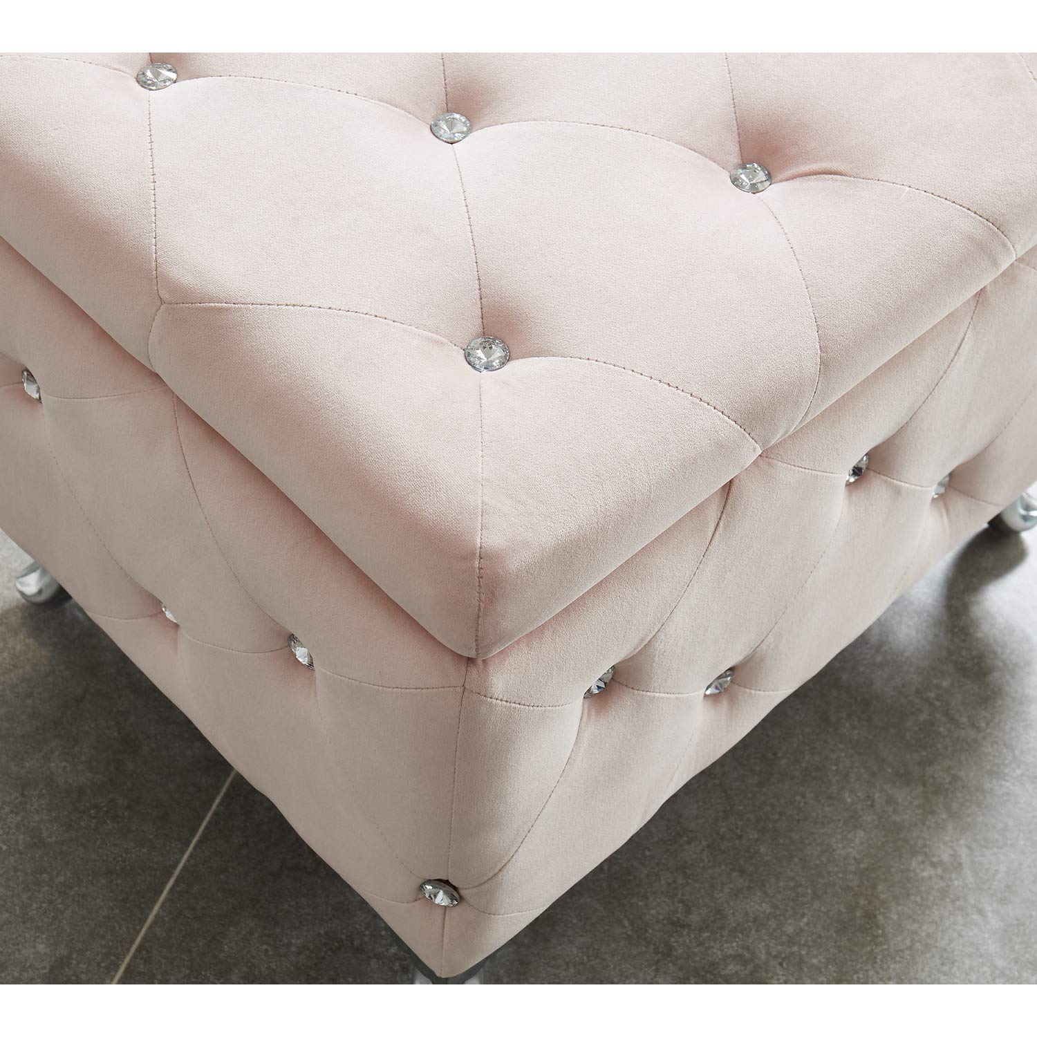 Overstock !nspire Square Storage Ottoman with Velvet Upholstery & Metal Legs in Blush Pink - Perfect for Living Room, Bedroom, or Home Office Storage & Seating