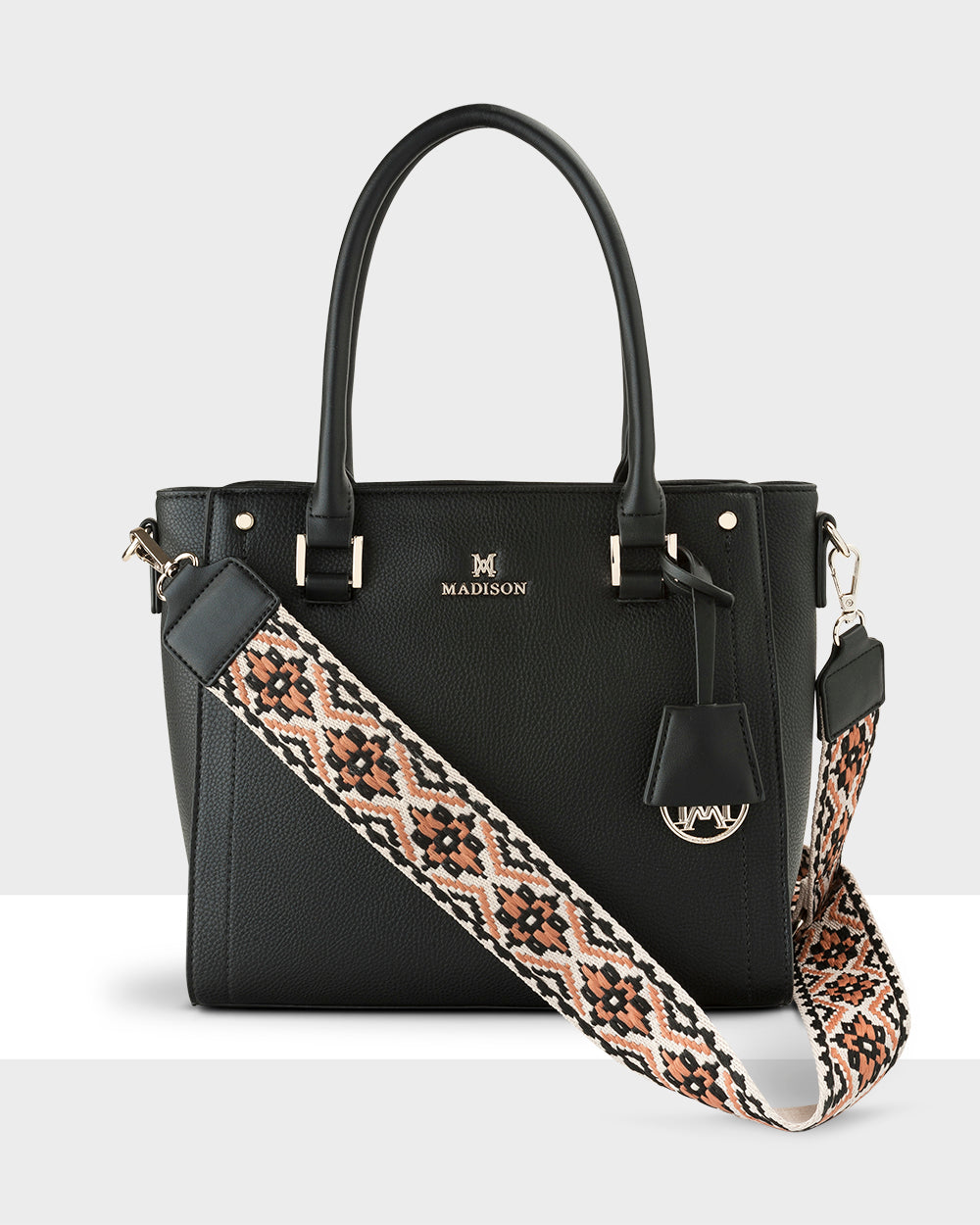 Angie Medium 3 Compartment Satchel Bag with Adjustable Aztec Print Shoulder Strap - Stylish Crossbody Purse for Women, Perfect for Work, Travel & Everyday Use