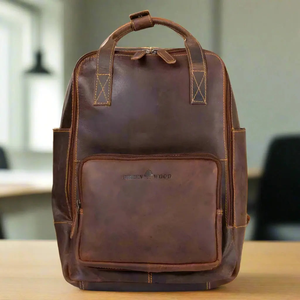 Premium Greenwood Leather Backpack with Reinforced Laptop & Tablet Compartments - Durable Travel & Business Backpack for Men & Women | Perfect for Work, Commute & College