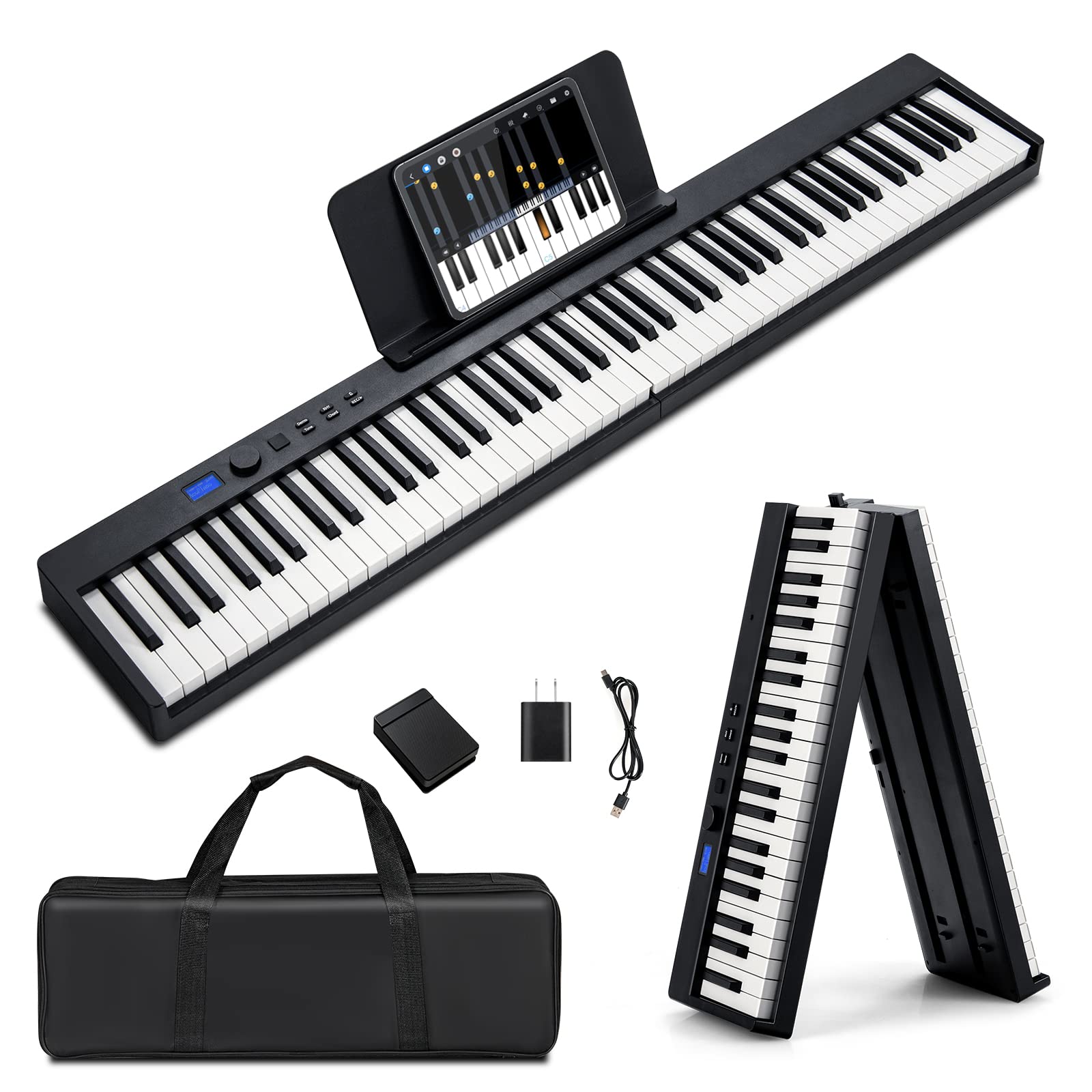 Costzon 88-Key Foldable Digital Piano Keyboard - Full Size Semi-Weighted Portable Electric Piano with MIDI, Split Function, Sustain Pedal & Carrying Bag - Ideal for Beginners, Home Practice & Travel (Black)