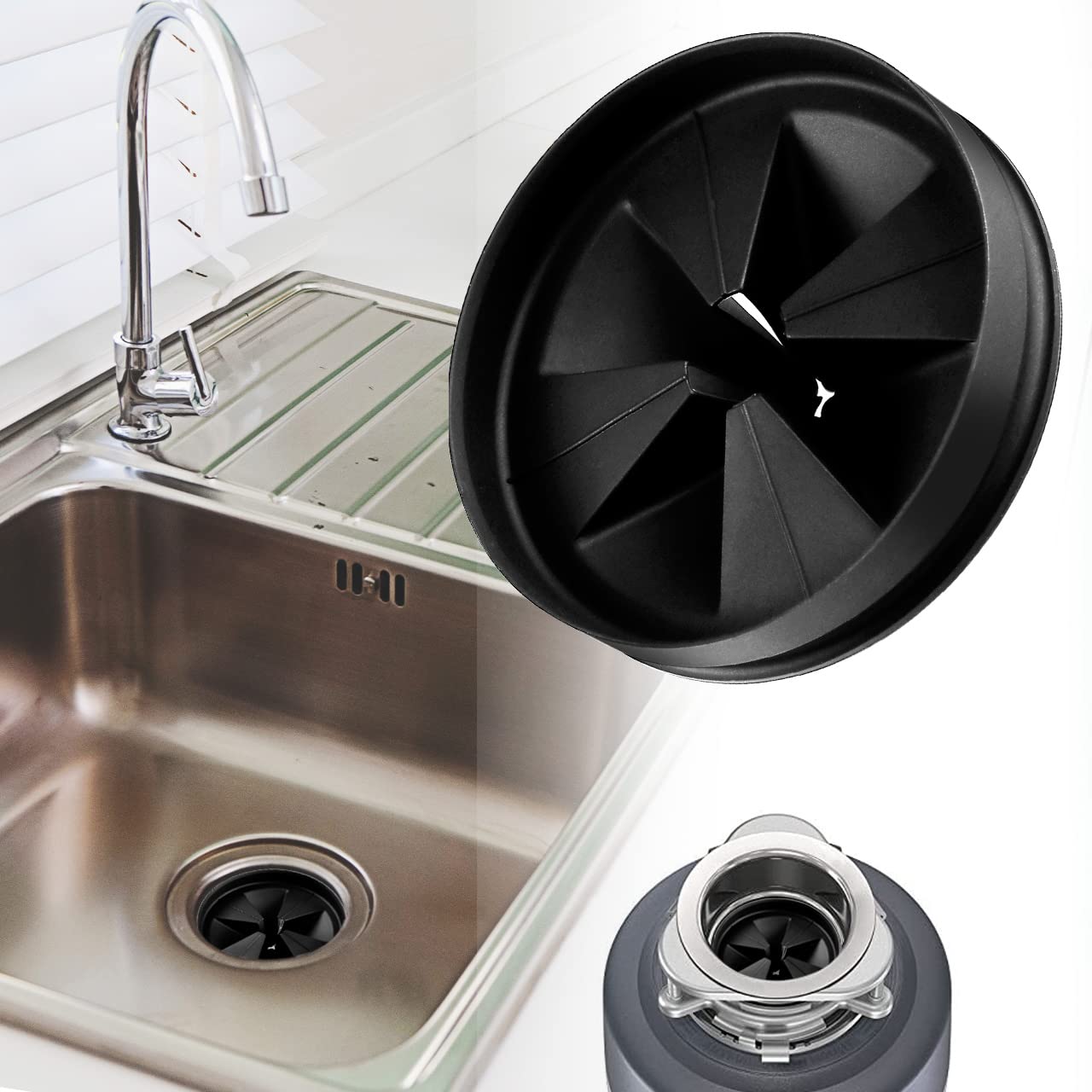**Evolution Series Sink Baffle QCB-AM - 3.25 Inch Garbage Disposal Splash Guard, Quiet Collar & Drain Plug Replacement (Black, 1-Pack) - Perfect for Kitchen Sink Noise Reduction & Mess Prevention**