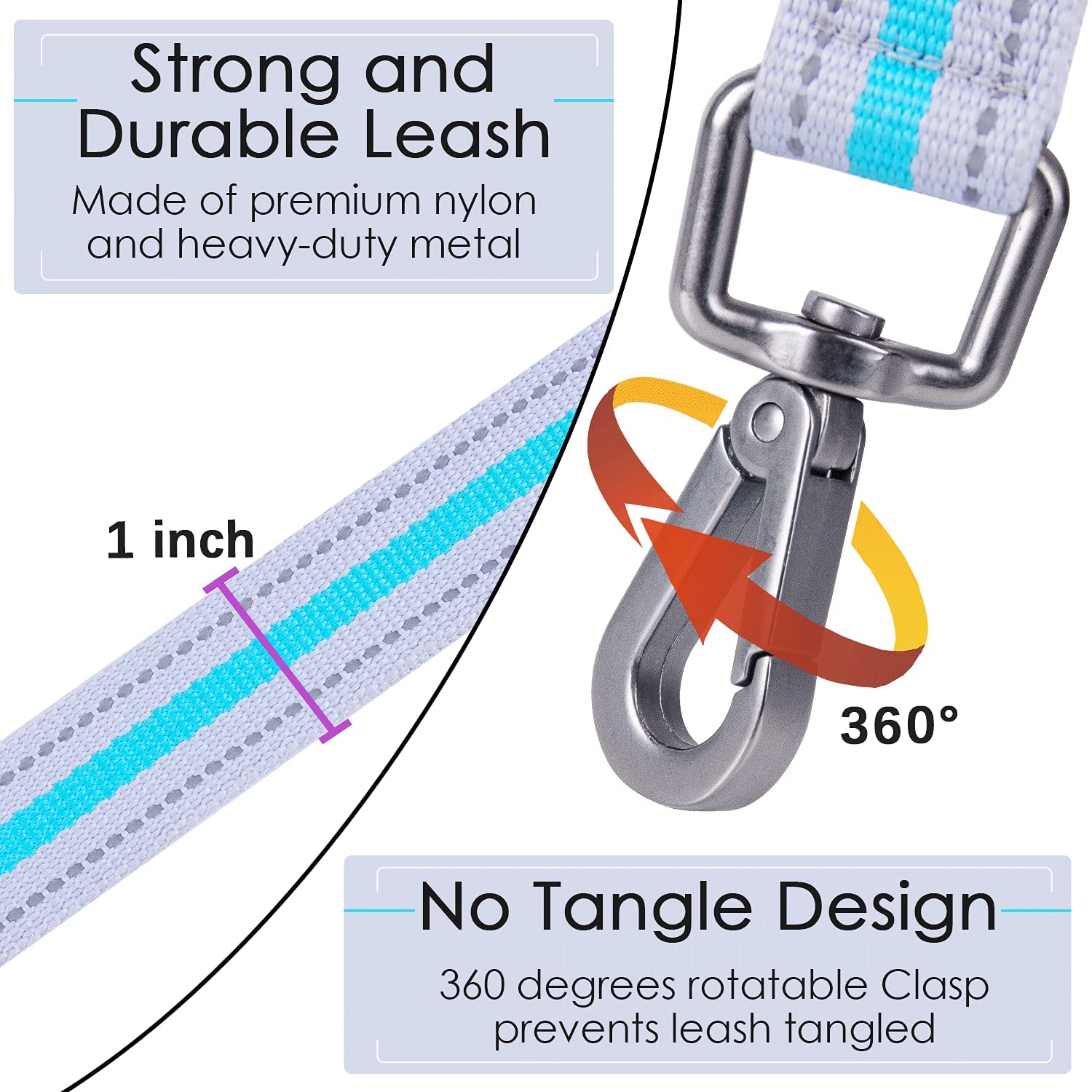 ThinkPet Heavy Duty Double Handle Dog Leash - No Pull Bungee Reflective Lead with Comfortable Padded Handles & Car Seatbelt Clip for Medium to Large Dogs - Perfect for Training, Walking, Jogging and Outdoor Adventures (Grey)