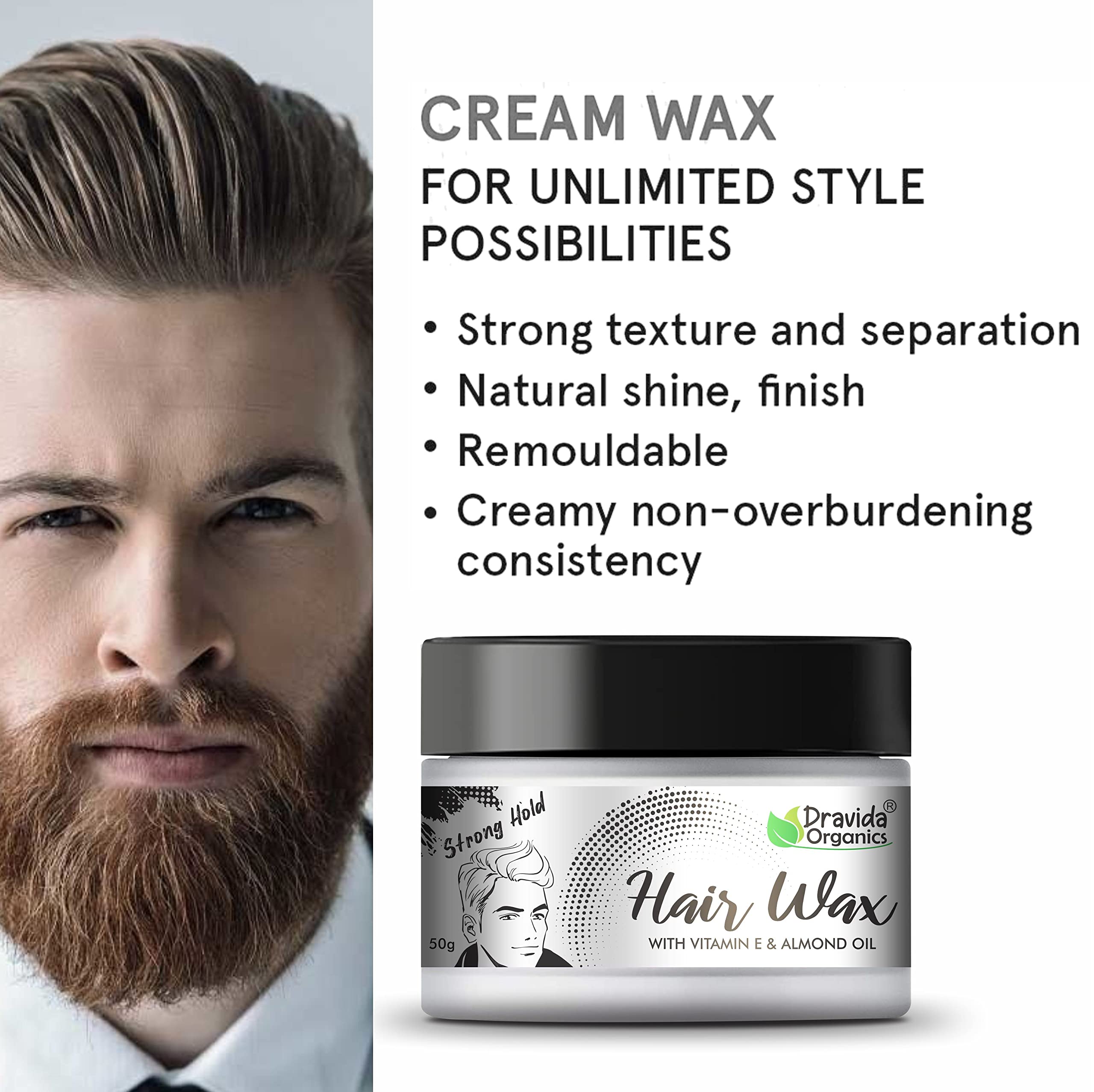 Dravida Organics Strong Hold Hair Wax for Wet Look - Non-Greasy, Easy to Wash, Provides Strong & Shiny Hold - 50g | Perfect for Styling, Texturizing & Creating Sleek Hairstyles for Men & Women