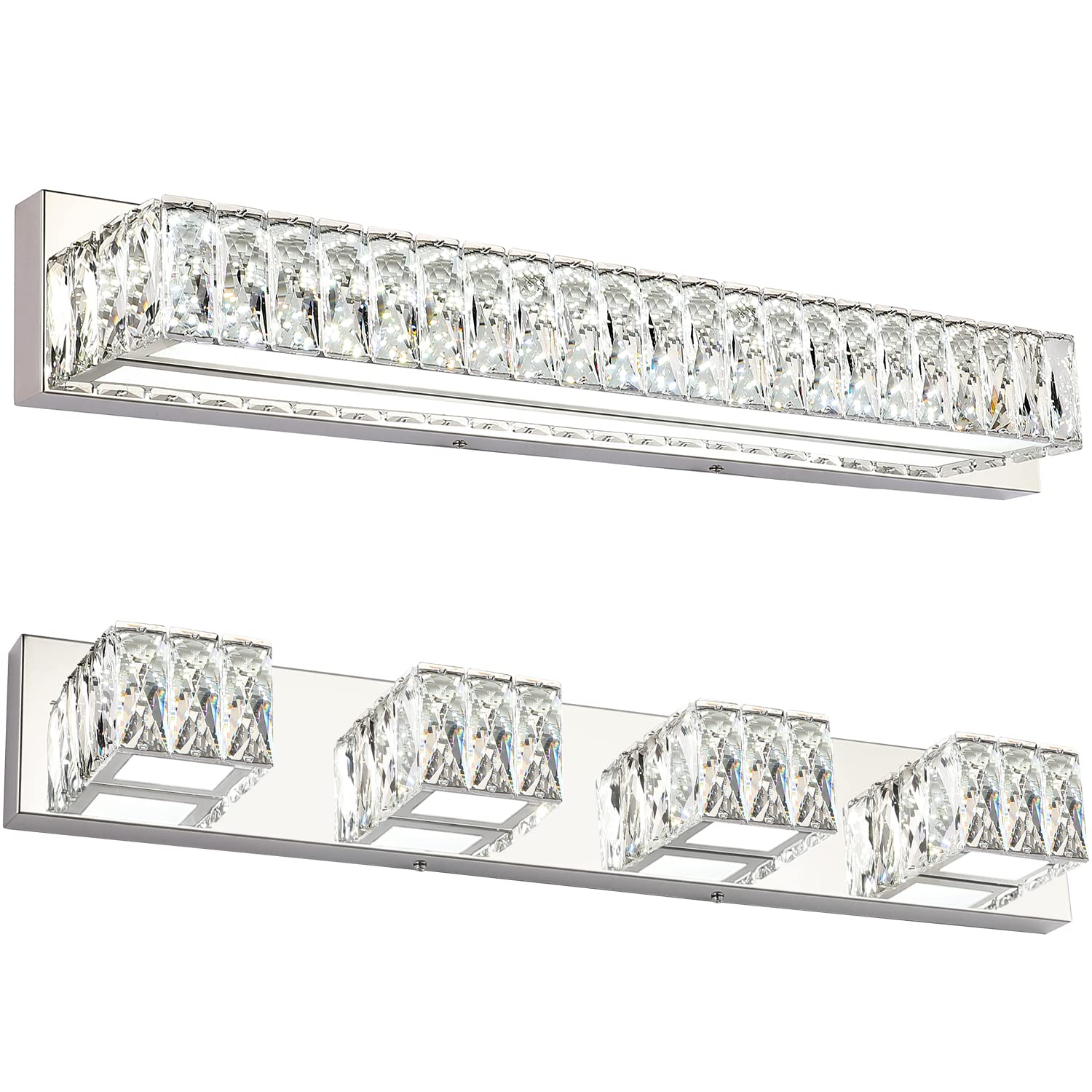 ZUZITO Modern Crystal LED Vanity Light Fixtures - Bathroom Mirror Lights with Adjustable Brightness for Makeup, Shaving & Grooming