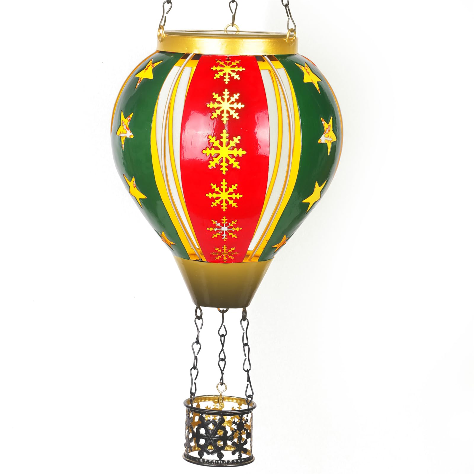 Solar Powered Christmas Lanterns - Waterproof Hanging Hot Air Balloon Lights with Flickering Flame Effect for Outdoor Garden, Yard, Tree Decor - Metal Farmhouse Holiday Decorations (Perfect for Christmas, Parties, Weddings & Patio Lighting)
