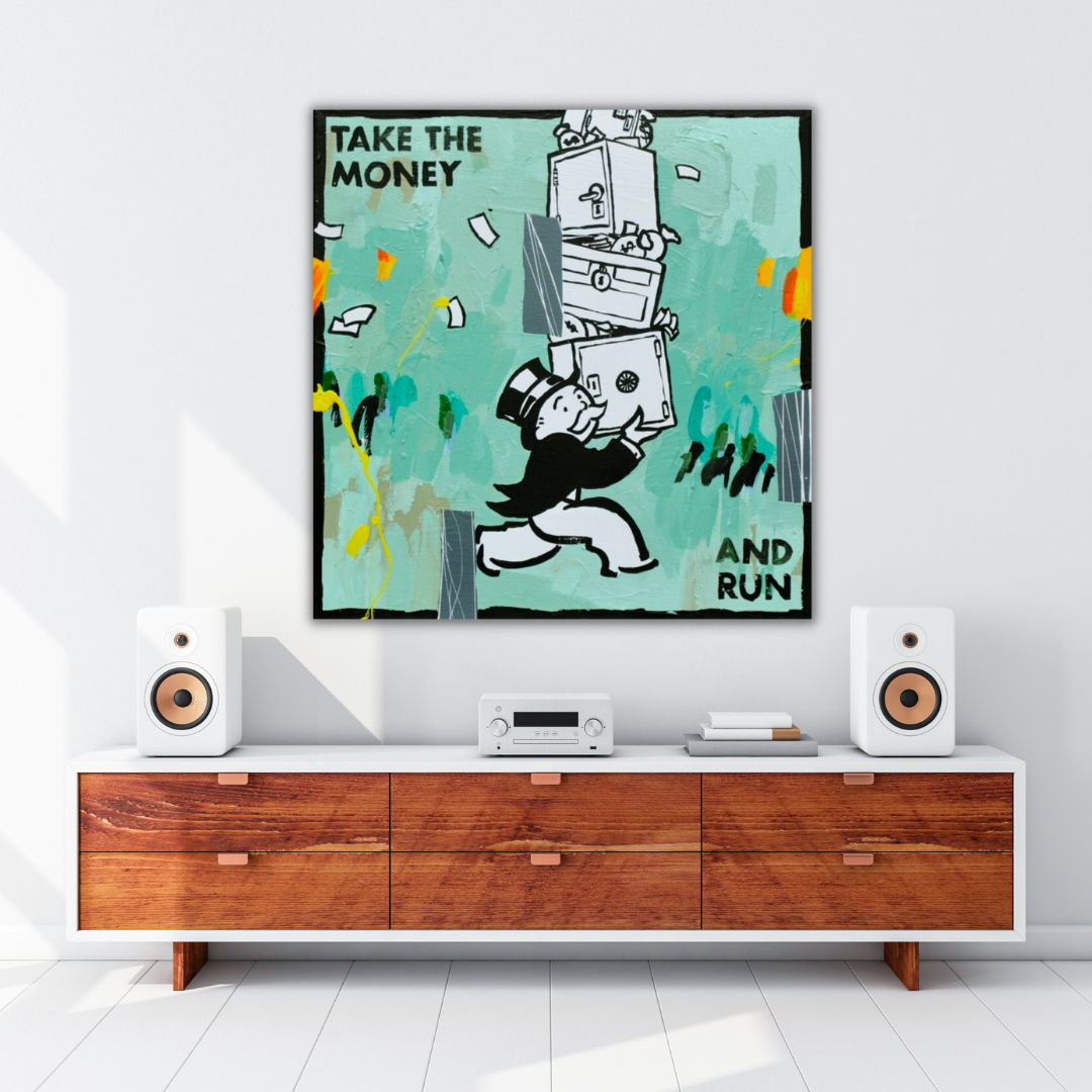 Alec Monopoly 'Take The Money And Run' Canvas Wall Art - Modern Pop Art Home Decor for Living Room, Bedroom & Office