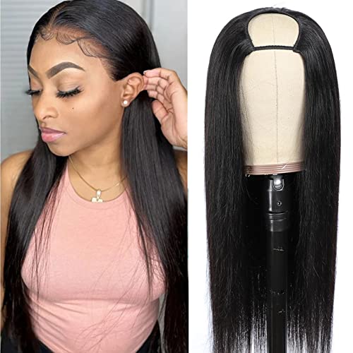 ISEE Hair 26-Inch Brazilian Human Hair U Part Wig - 180% Density Silky Straight Glueless Full Head U Shape Wig for Black Women | Natural Color | Perfect for Daily Wear, Parties & Special Occasions