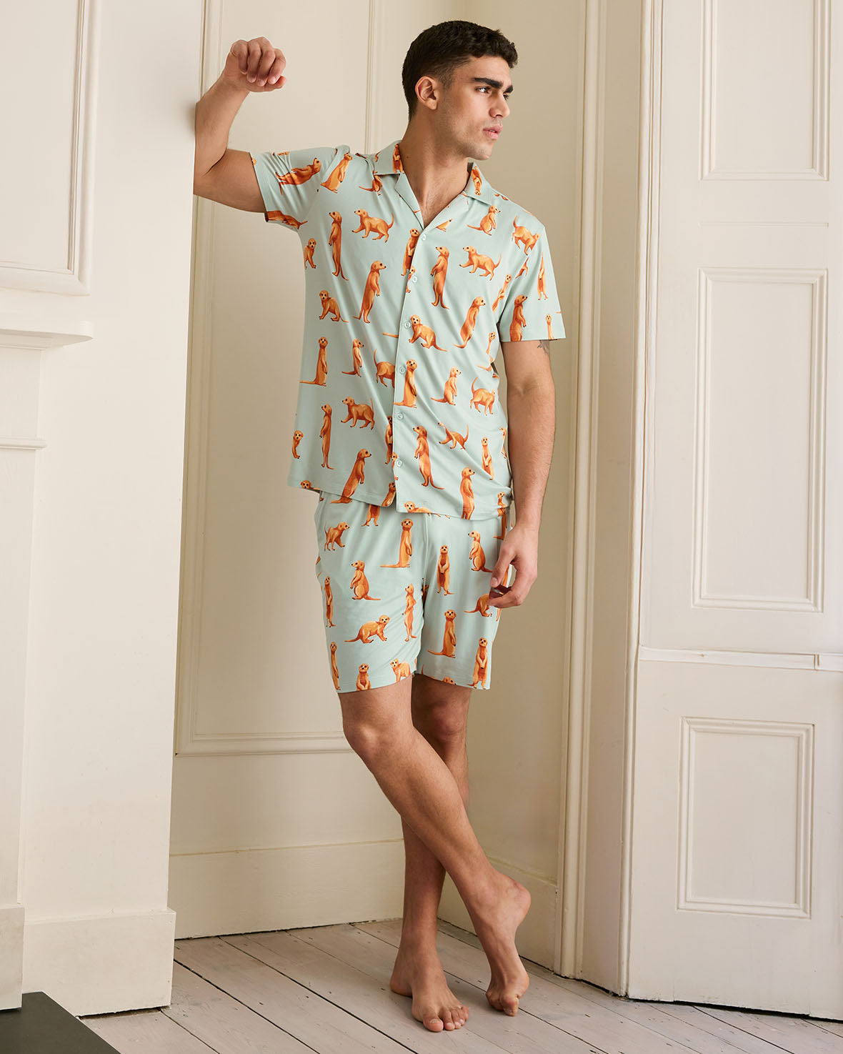 Meerkat Print Short Pajama Set for Women - Mint Green Sleepwear for Summer & Lounge Wear - Perfect for Nighttime Comfort & Relaxation
