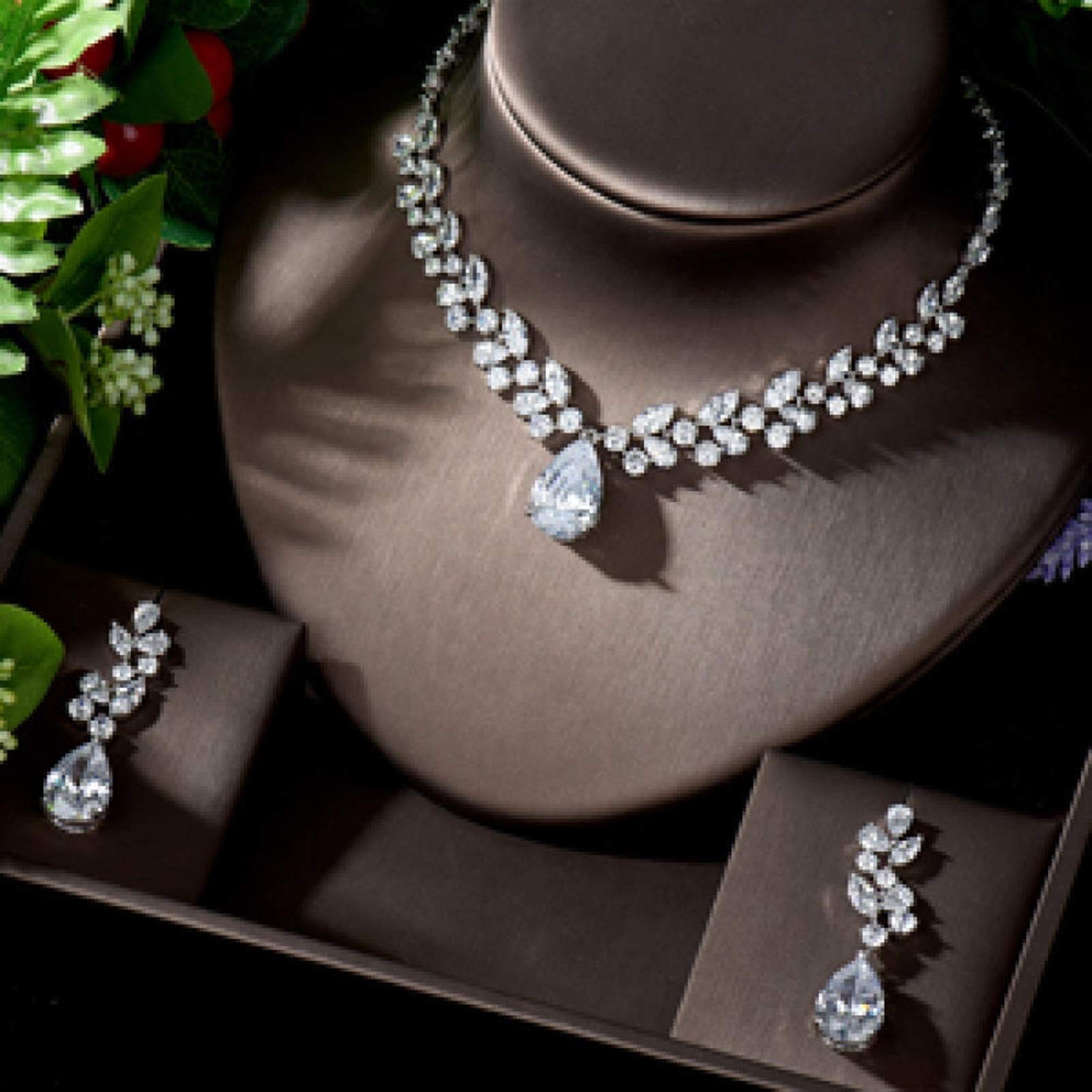 Luxury Cubic Zirconia Necklace & Earrings Set for Women - Elegant Jewelry Gift for Dinner Party, Anniversary, Birthday - Perfect for Formal Events & Special Occasions (Color: A)