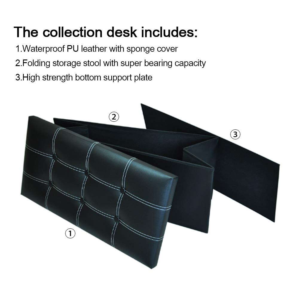 Folding Storage Ottoman Cube with Thickening Sponge - PU Leather Foot Stool & Toy Chest, 29x14.9x14.9 Inches, Quick Assembly for Living Room, Bedroom & Nursery Organization