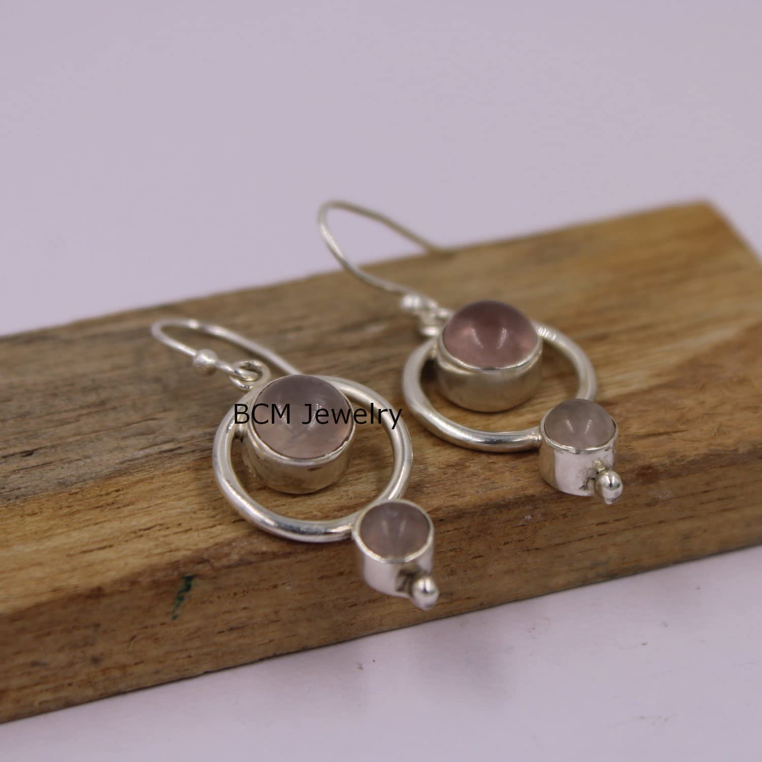 Handmade Fine Silver Rose Quartz Earrings for Women - Elegant Boho Jewelry Gift for Bridesmaids, Birthday & Anniversary | Made in Jaipur