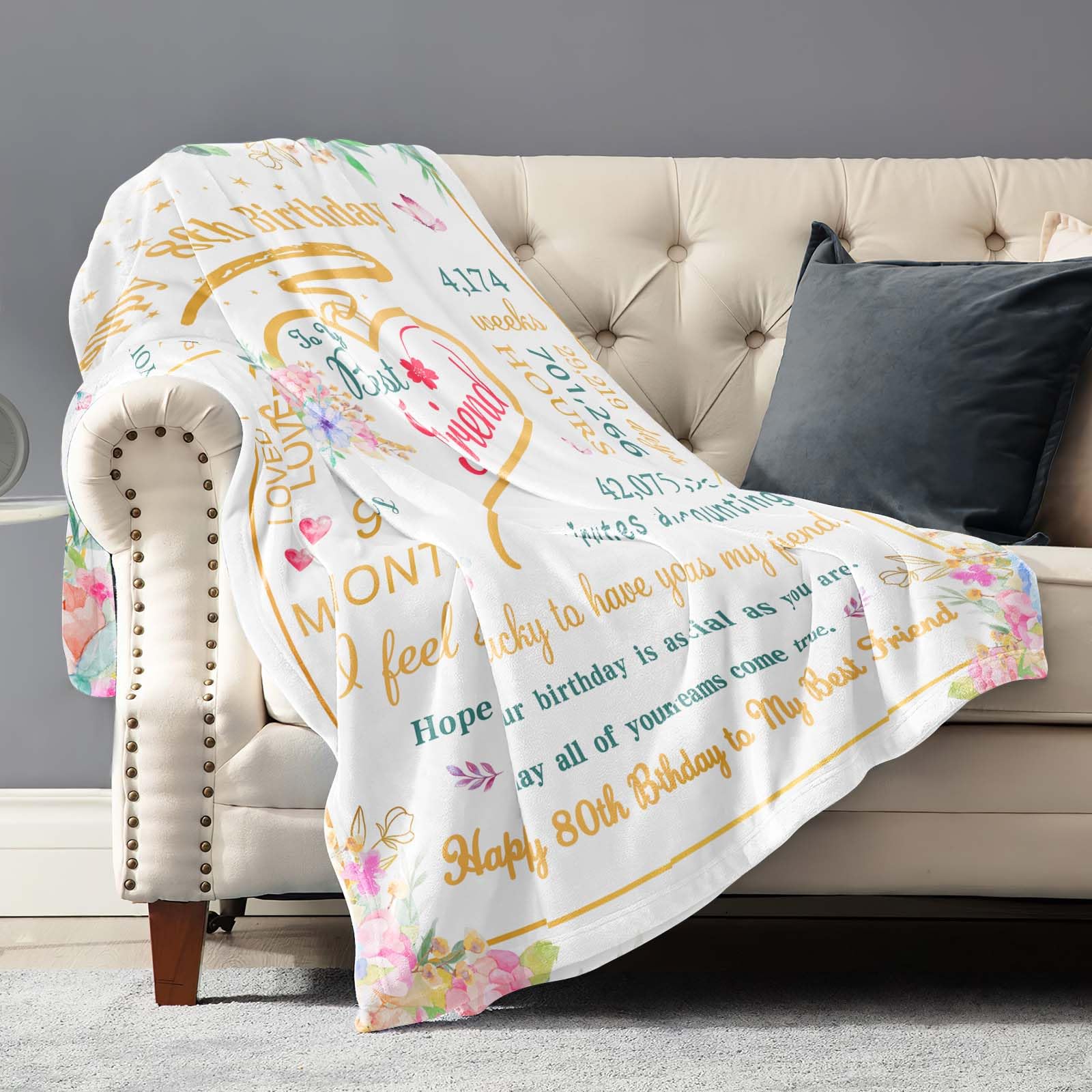 80th Birthday Gifts for Women - Flannel Throw Blanket 60