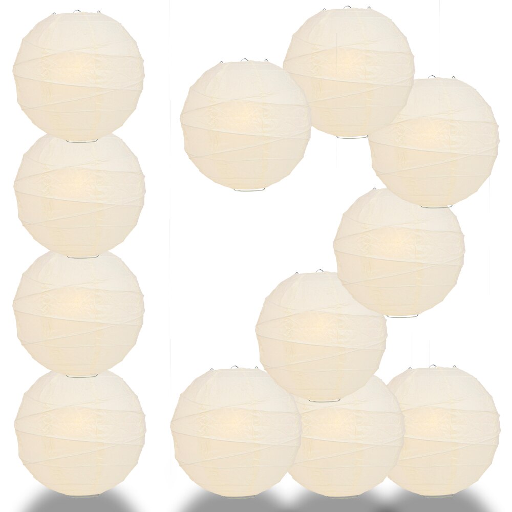 12 Pack 20 Inch Ivory Freestyle Ribbed Round Paper Lanterns for Wedding, Party, Home Decor & Outdoor Events