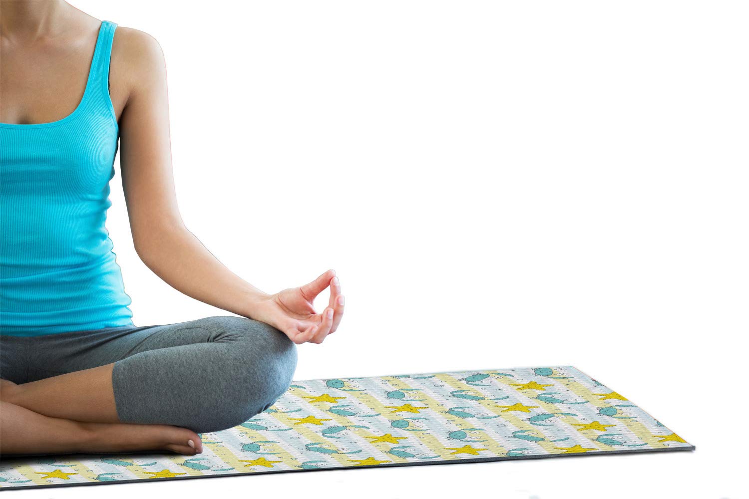 Ambesonne Non-Slip Yoga Mat Towel - Ocean Theme with Crabs, Starfish & Bubbles Design | 25